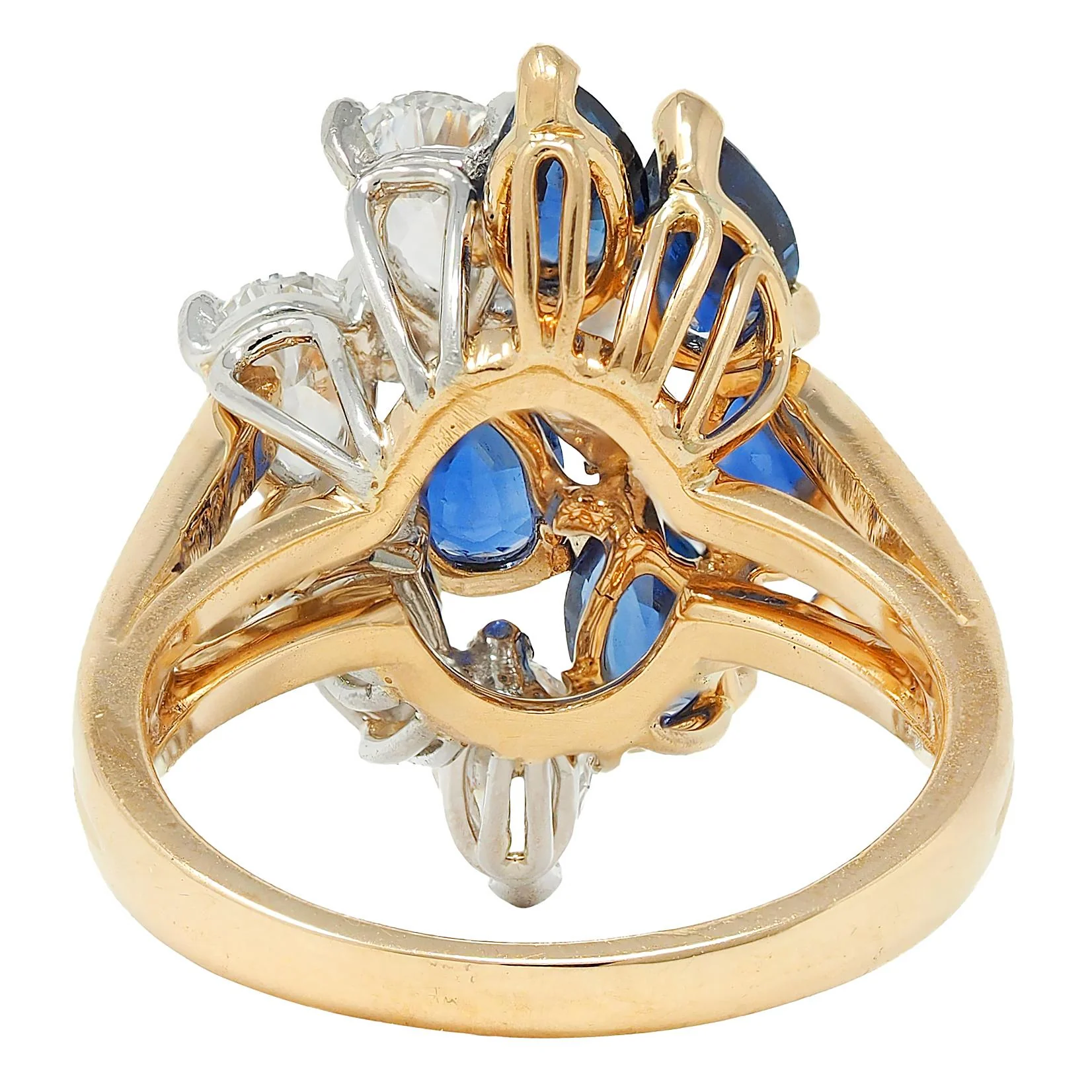 3.50 CTW Sapphire Diamond Platinum 18 Karat Gold Vintage Cluster Cocktail Ring - Image 4