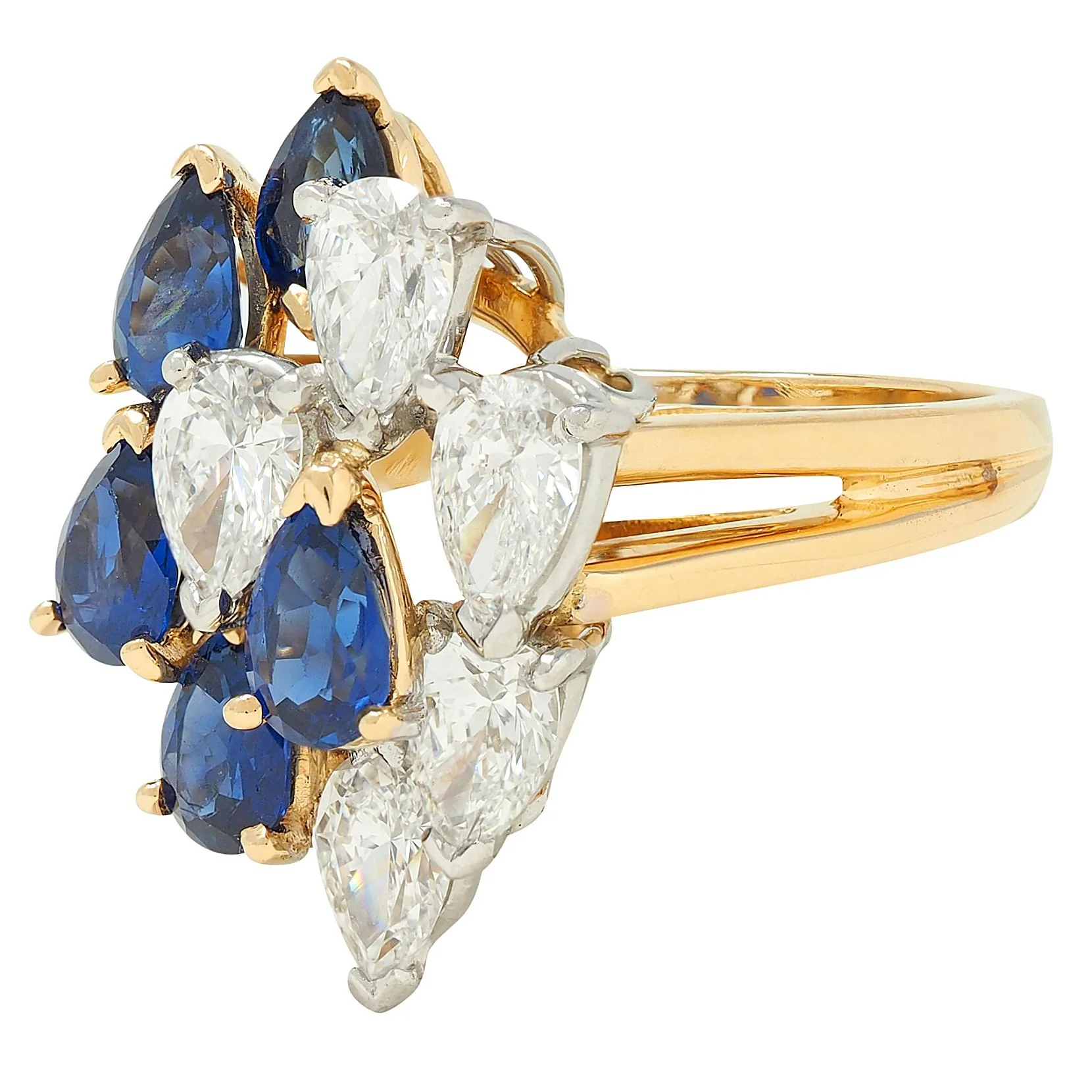 3.50 CTW Sapphire Diamond Platinum 18 Karat Gold Vintage Cluster Cocktail Ring - Image 6