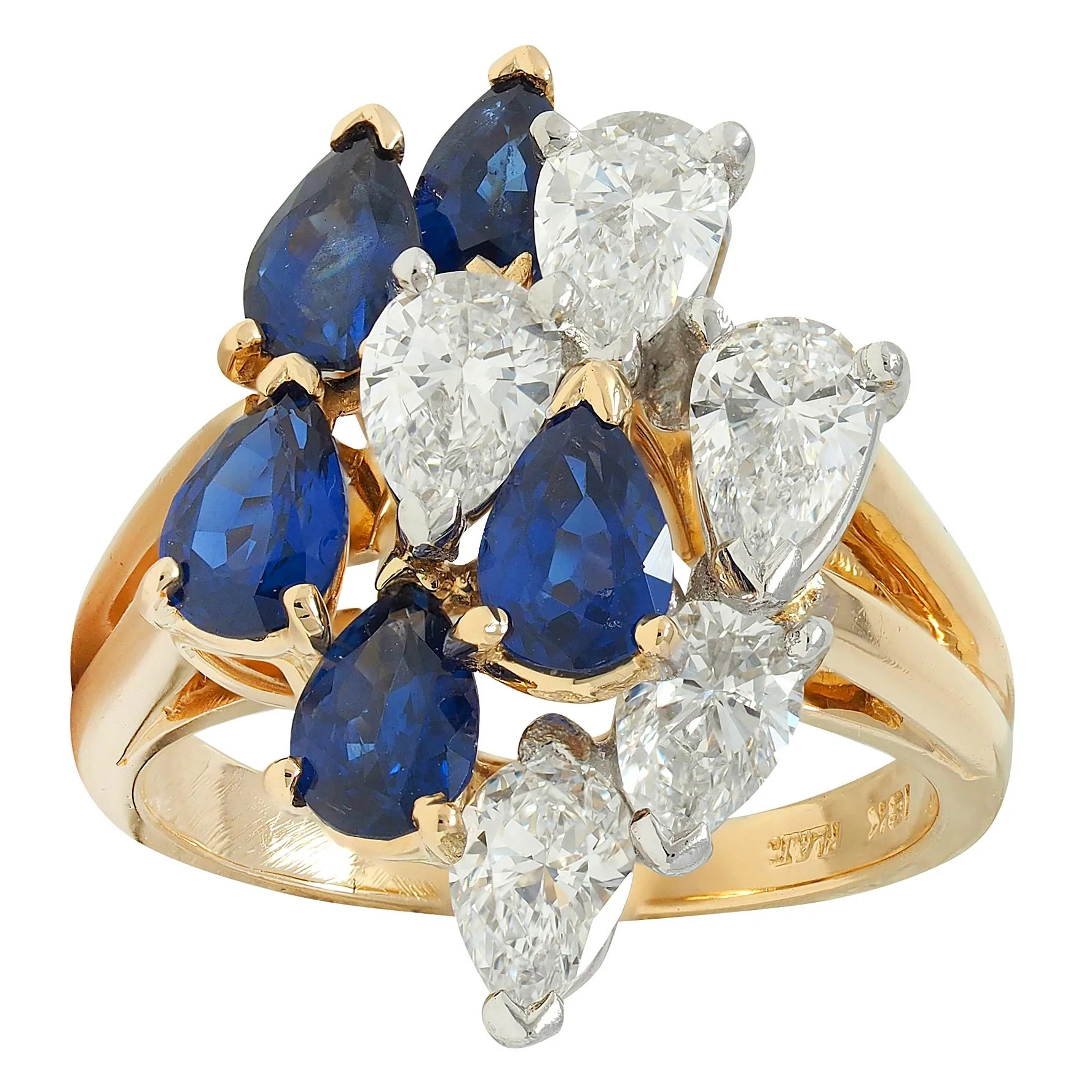 3.50 CTW Sapphire Diamond Platinum 18 Karat Gold Vintage Cluster Cocktail Ring - Image 7