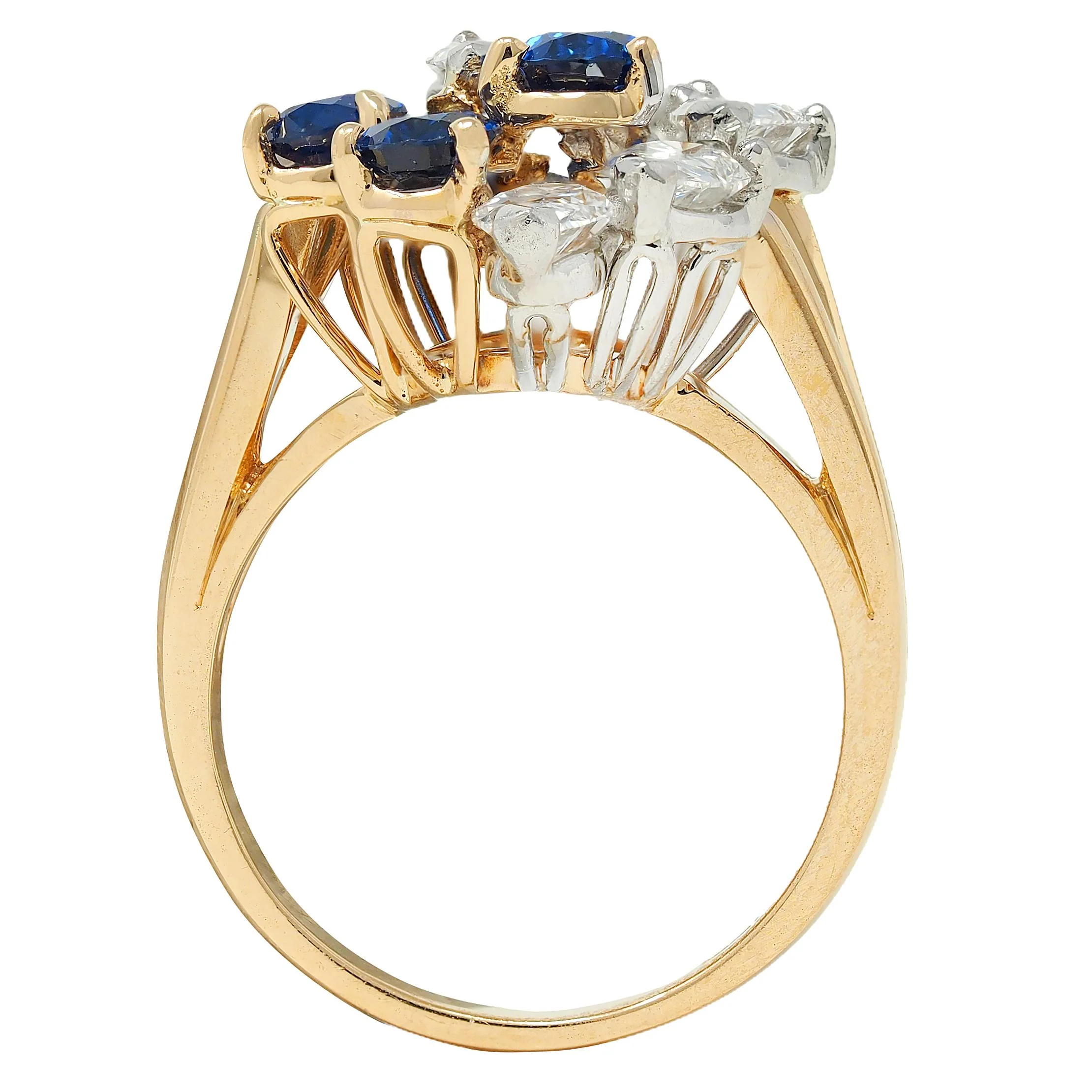 3.50 CTW Sapphire Diamond Platinum 18 Karat Gold Vintage Cluster Cocktail Ring - Image 8