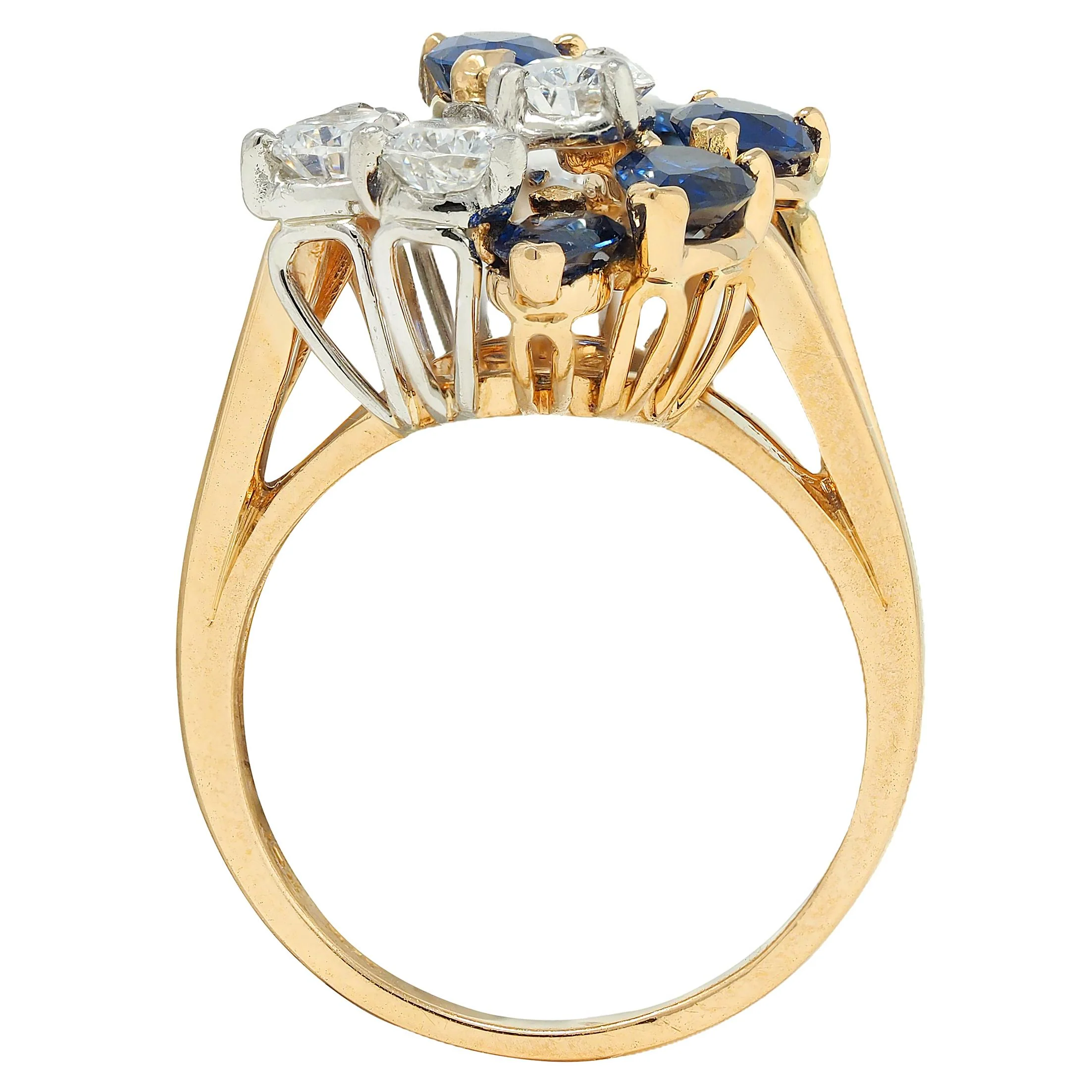 3.50 CTW Sapphire Diamond Platinum 18 Karat Gold Vintage Cluster Cocktail Ring - Image 9