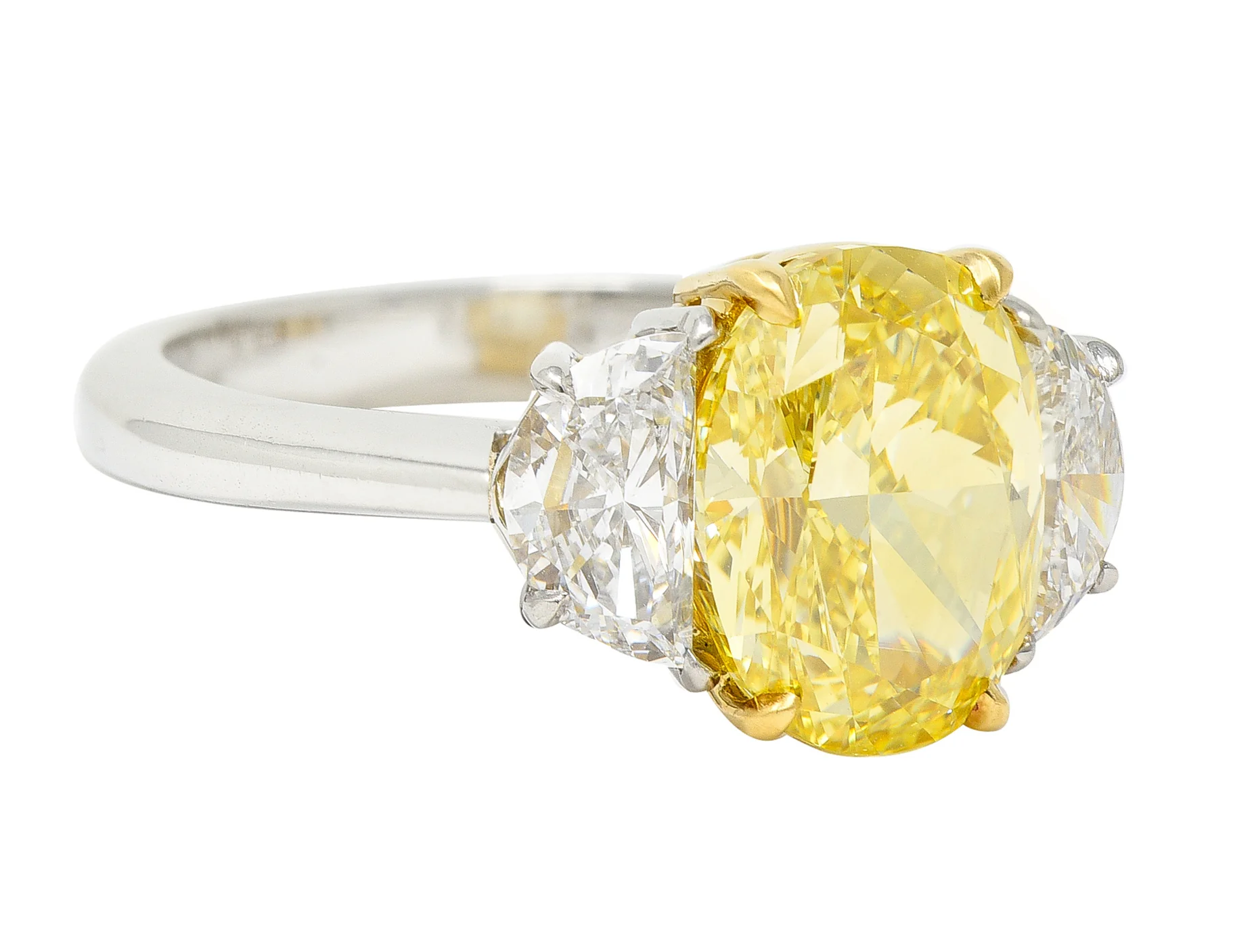 3.55 CTW Natural Fancy Intense Yellow Diamond Platinum 18 Karat Gold Ring GIA - Image 2