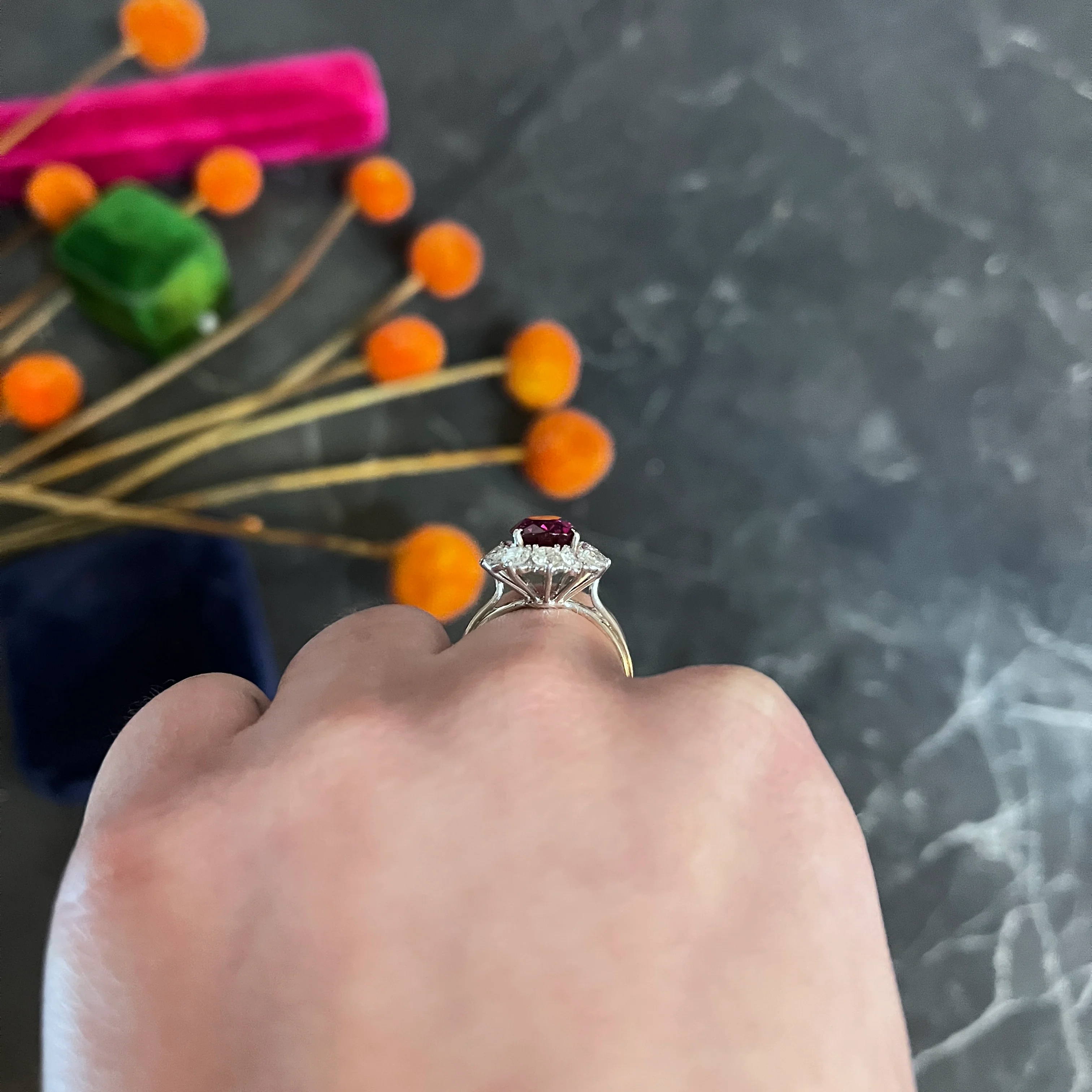 5.02 CTW No Heat Ruby Diamond Platinum Cluster Ring GIA - Image 14