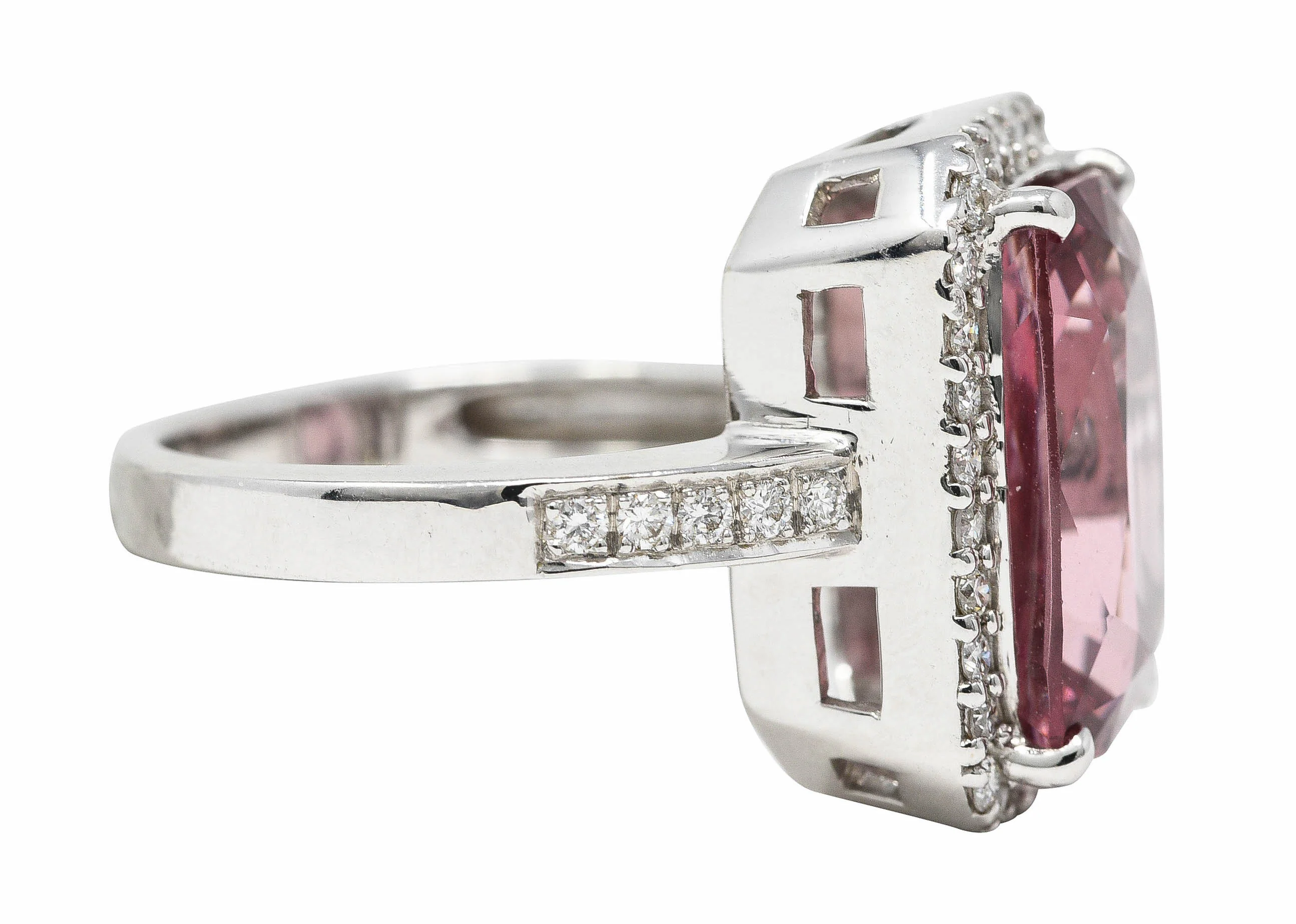 6.52 CTW Cushion Cut Spinel Diamond 18 Karat White Gold Halo Cocktail Ring - Image 3