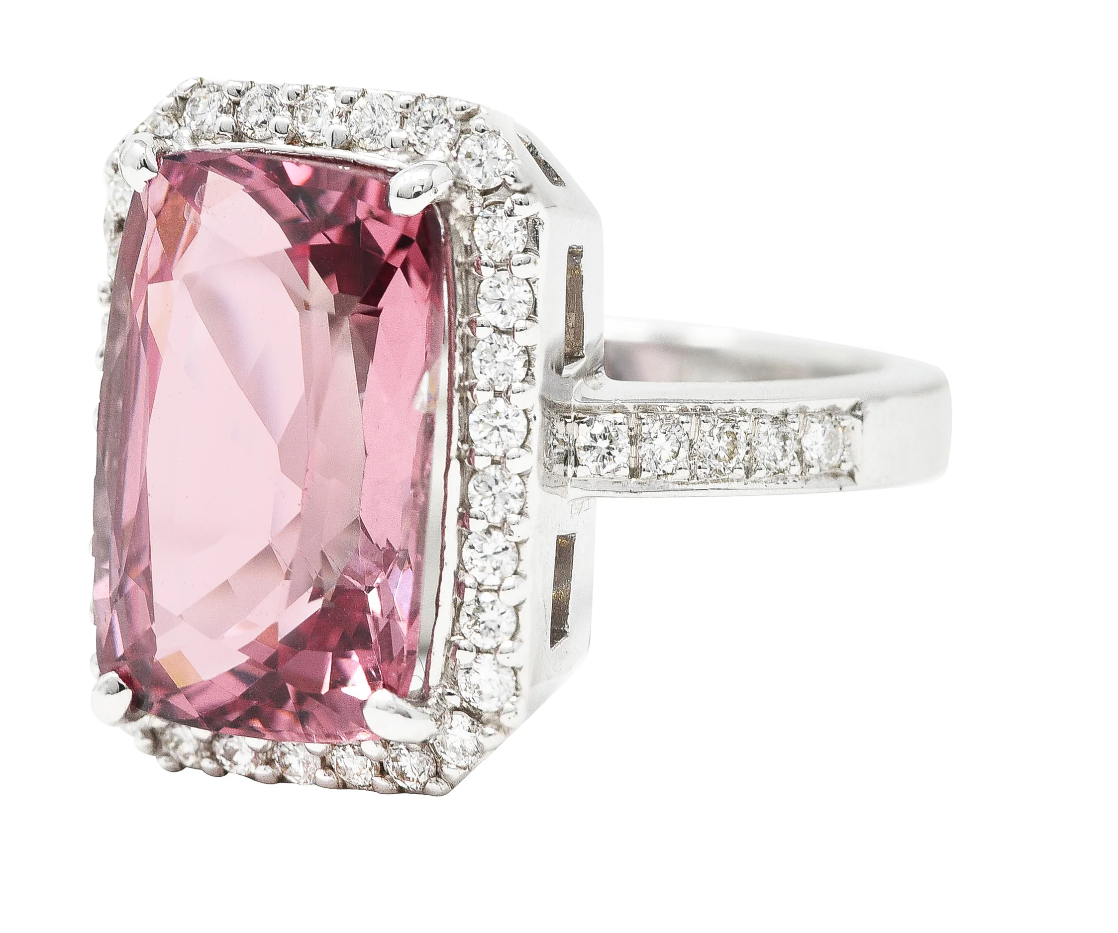6.52 CTW Cushion Cut Spinel Diamond 18 Karat White Gold Halo Cocktail Ring - Image 6