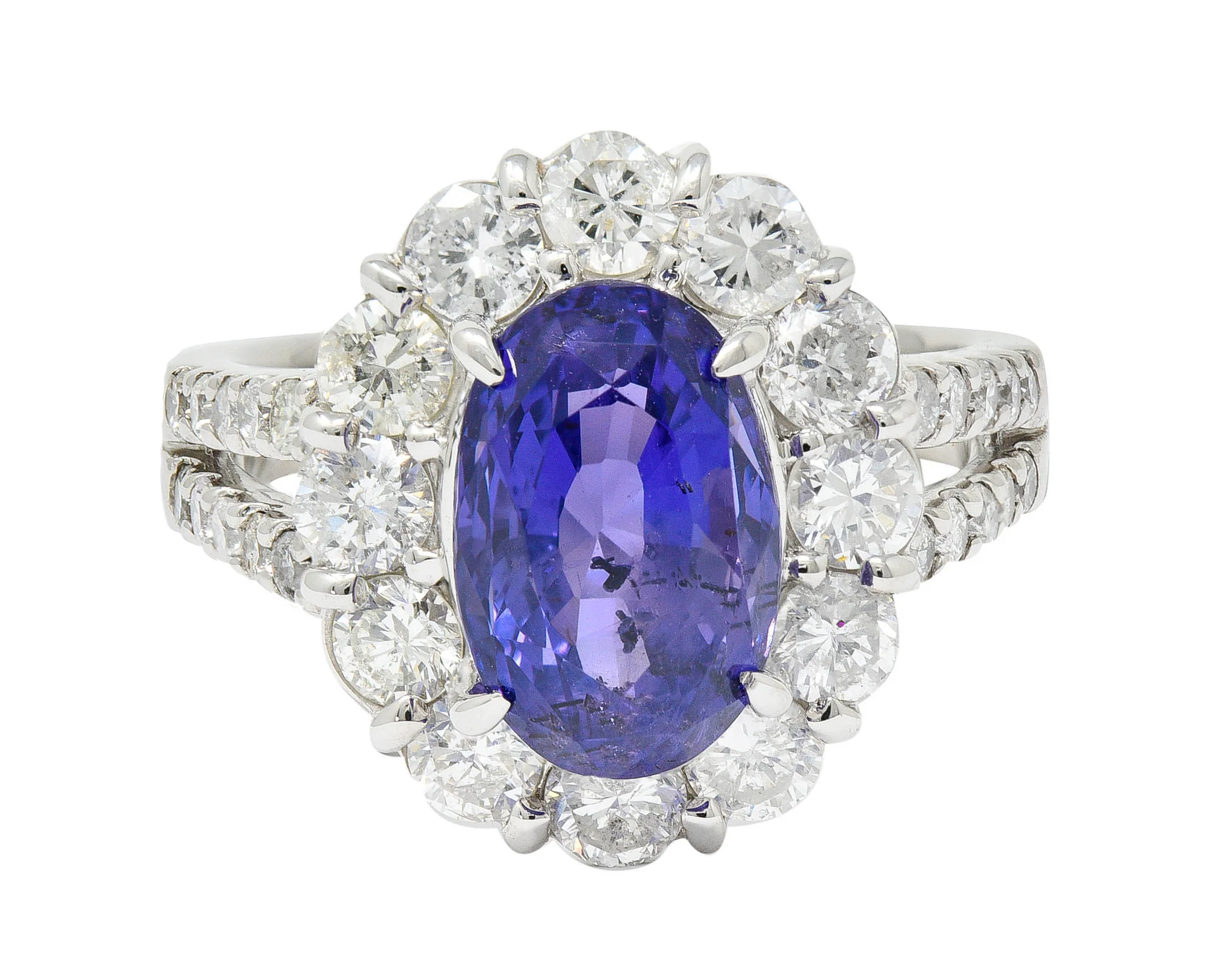 7.10 CTW No Heat Sapphire Diamond Platinum Cluster Ring AIGS
