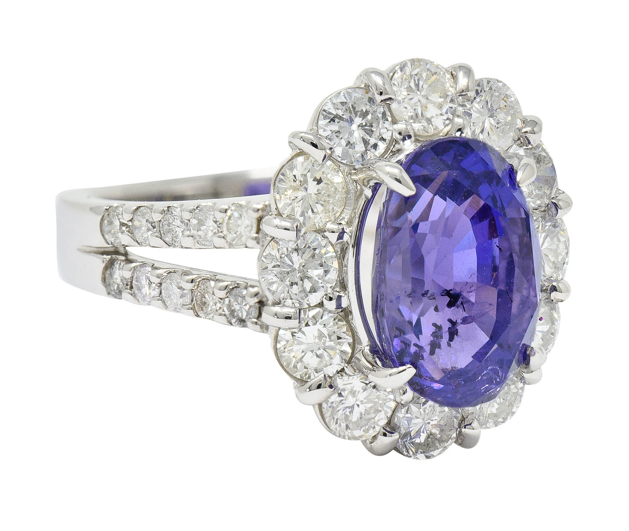 7.10 CTW No Heat Sapphire Diamond Platinum Cluster Ring AIGS - Image 2