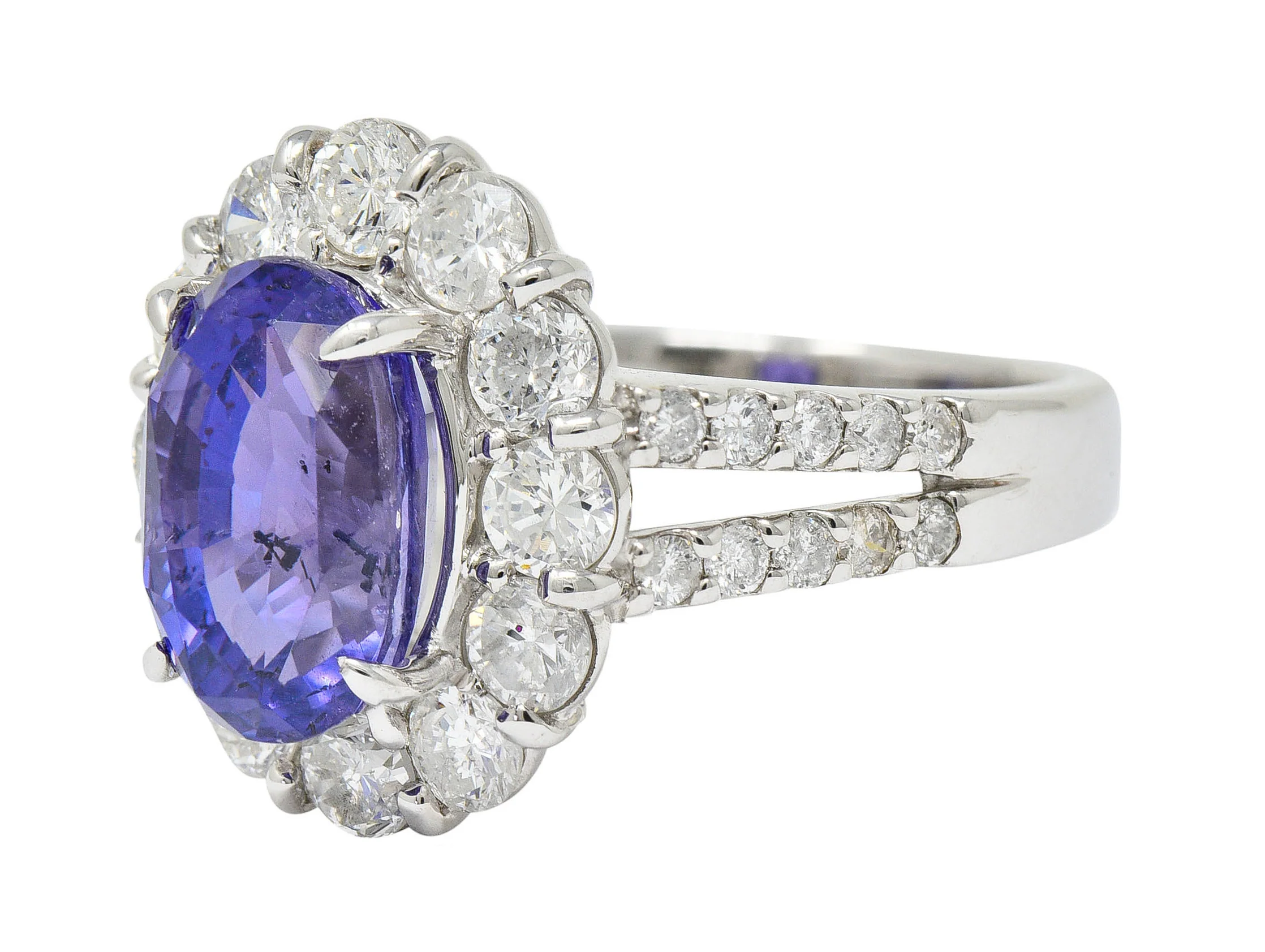 7.10 CTW No Heat Sapphire Diamond Platinum Cluster Ring AIGS - Image 6
