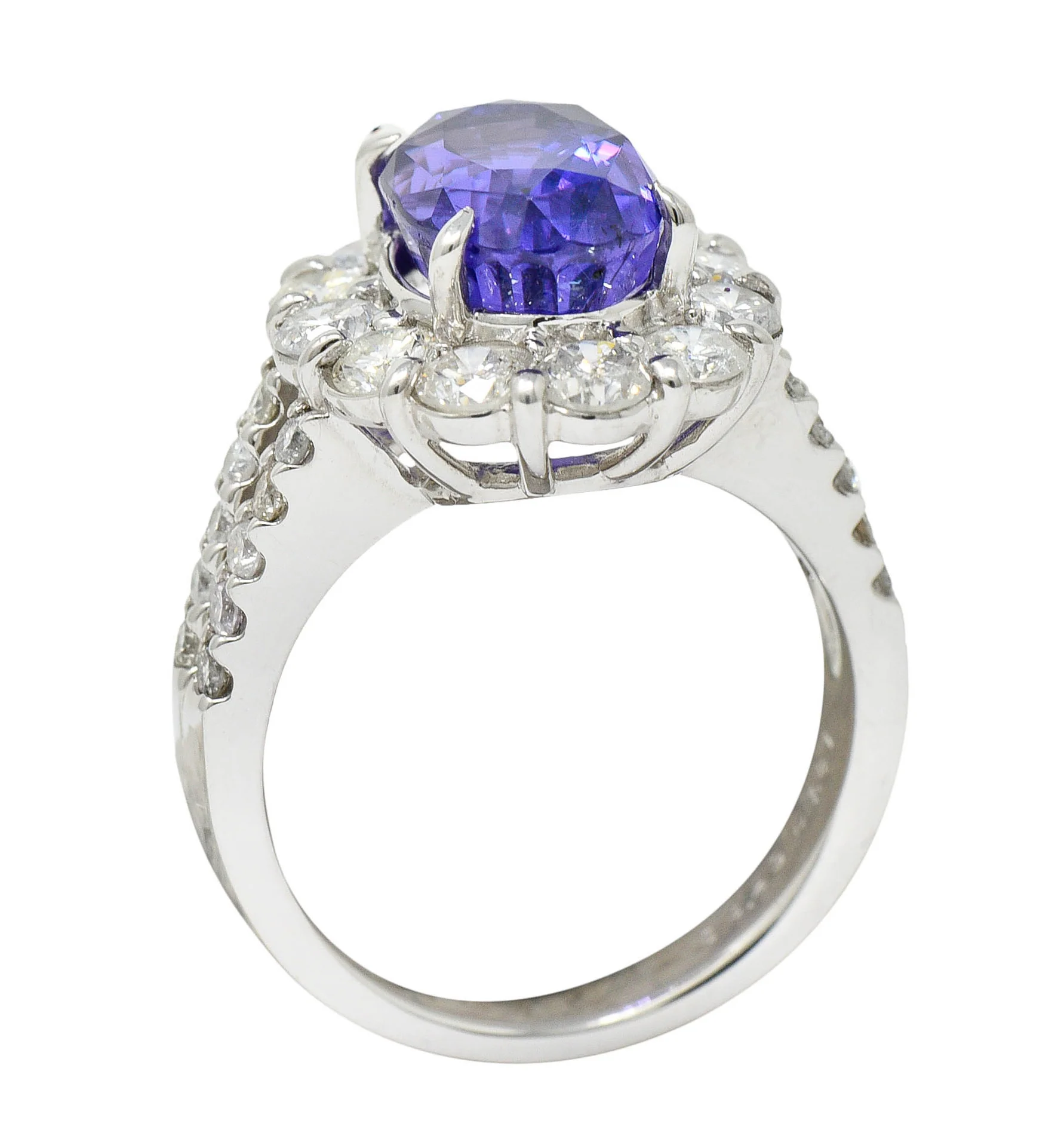 7.10 CTW No Heat Sapphire Diamond Platinum Cluster Ring AIGS - Image 9