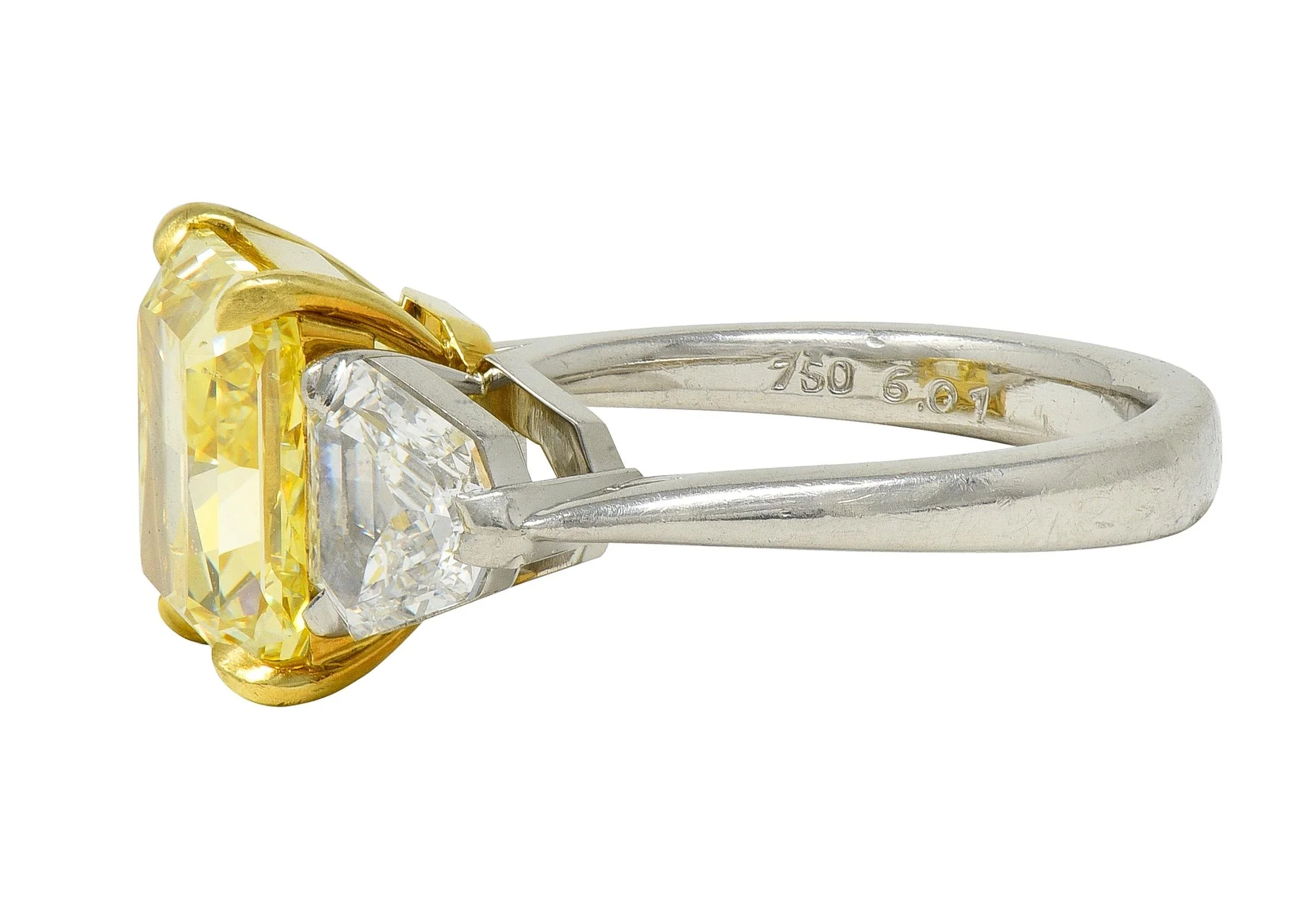 7.31 CTW Fancy Intense Yellow Diamond Platinum 18 Karat Yellow Gold Engagement Ring GIA - Image 5