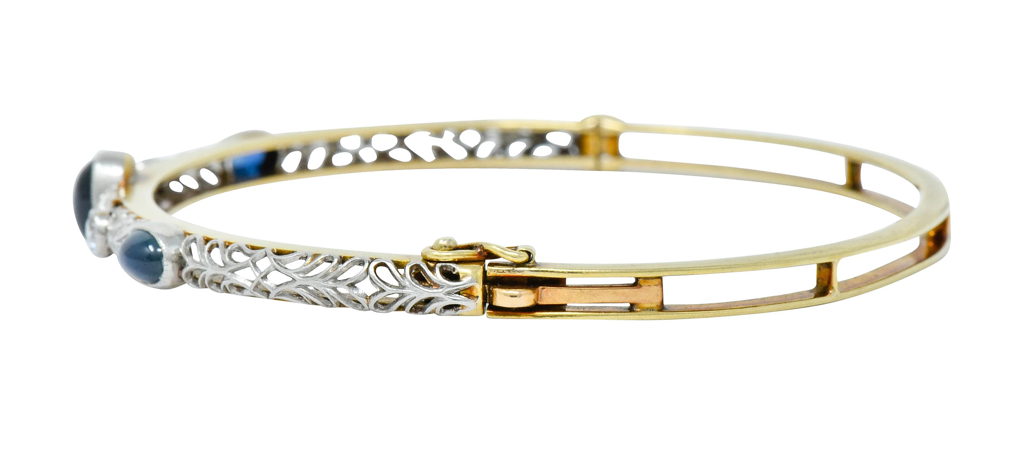 A.J. Hedges & Co. Edwardian Diamond Sapphire Platinum-Topped 14 Karat Gold Bangle - Image 5