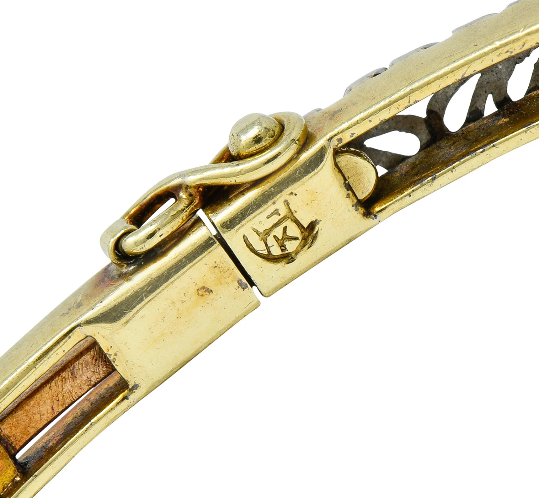 A.J. Hedges & Co. Edwardian Diamond Sapphire Platinum-Topped 14 Karat Gold Bangle - Image 6