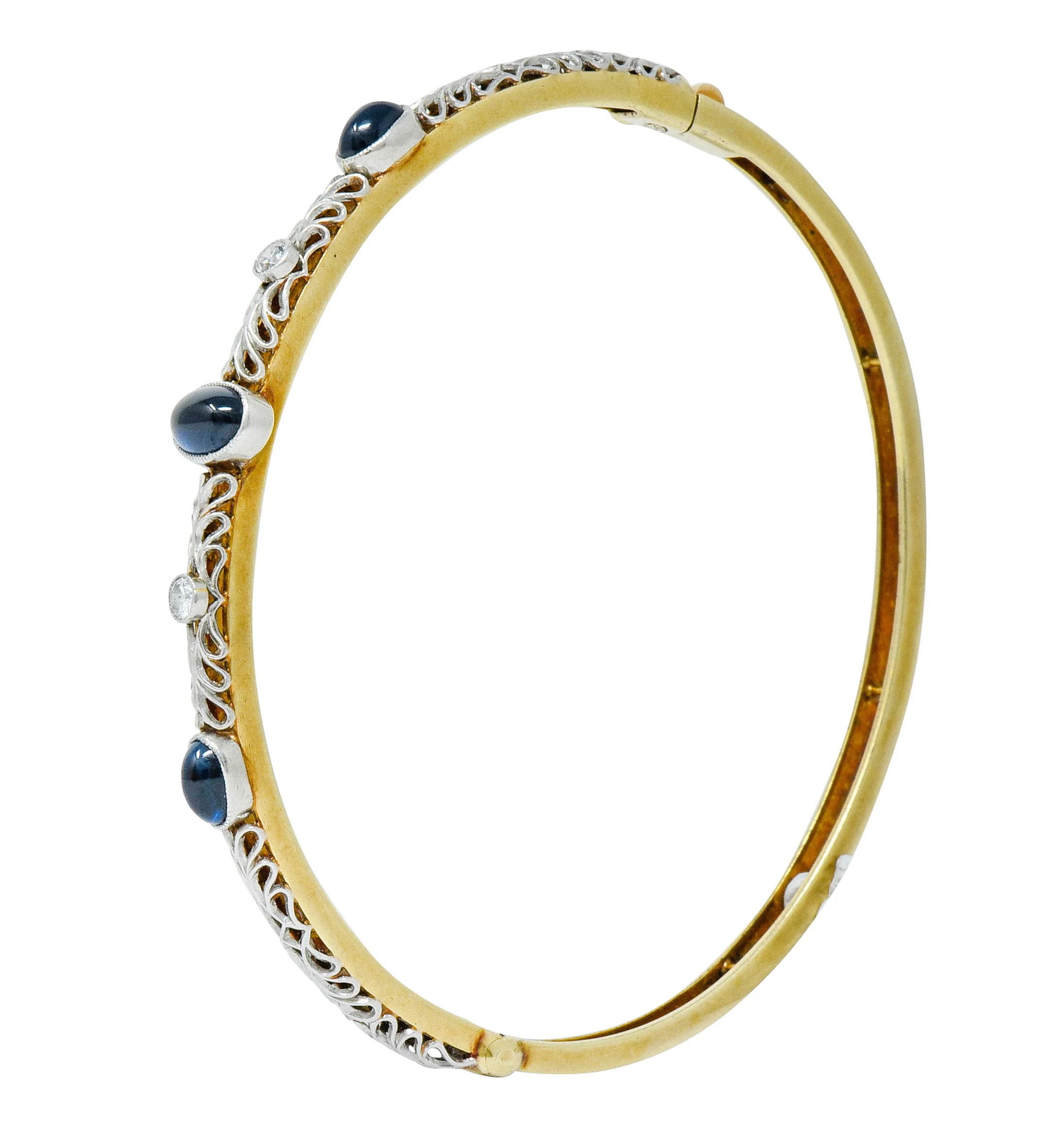 A.J. Hedges & Co. Edwardian Diamond Sapphire Platinum-Topped 14 Karat Gold Bangle - Image 8