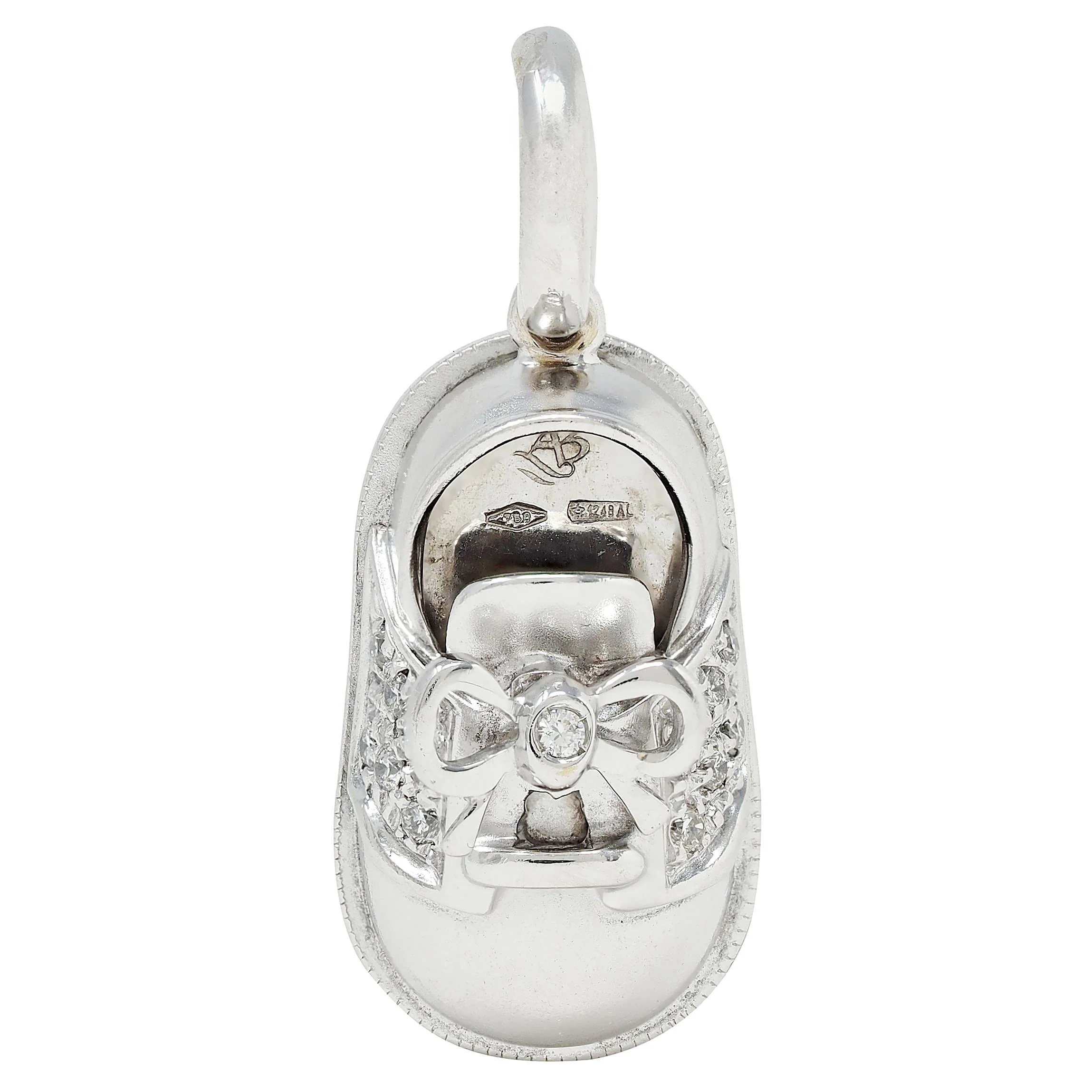 Aaron Basha Contemporary Diamond 18 Karat White Gold Baby Shoe Charm