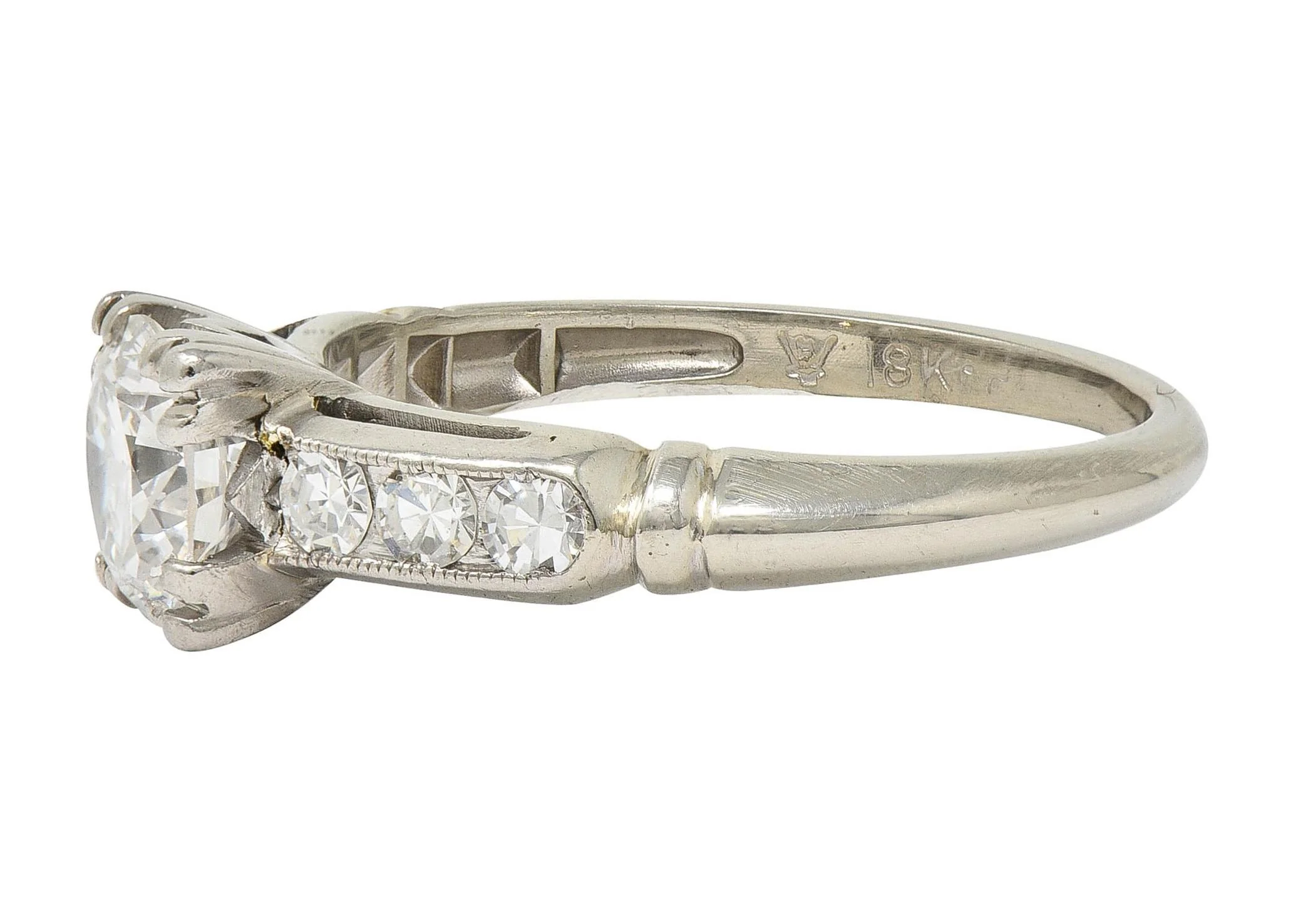 Abel Bros & Co. Retro 1.03 CTW Transitional Cut Diamond 18 Karat White Gold Square Form Notched Vintage Engagement Ring - Image 5