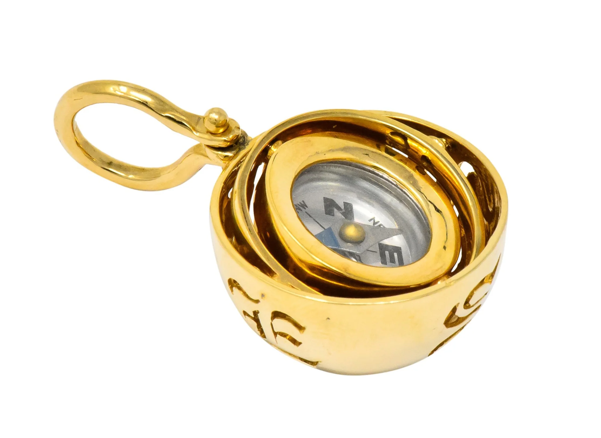 Accar Vintage 14 Karat Gold Gyroscope Compass Pendant - Image 7