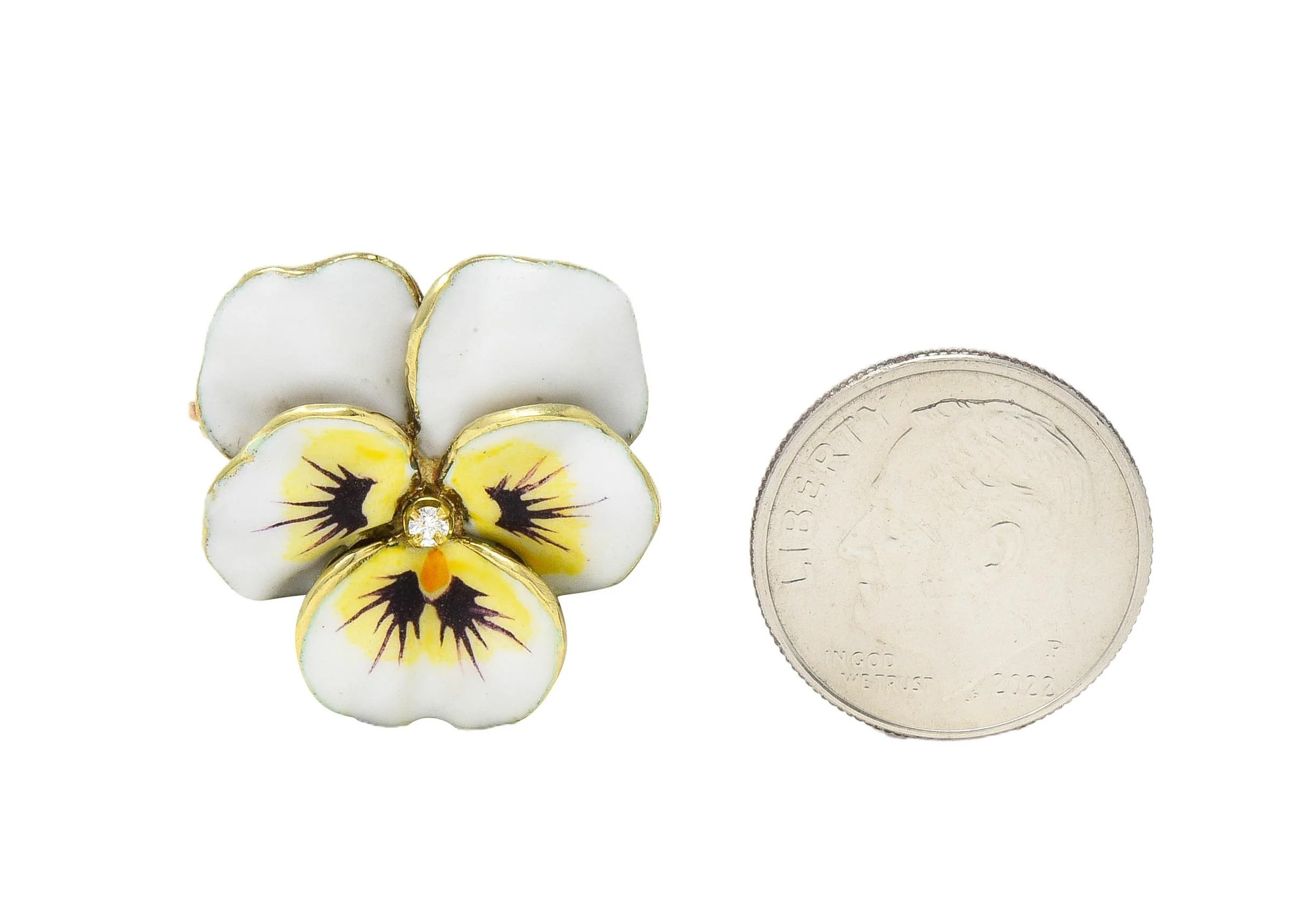 Alberts & Bick Inc. Art Nouveau Diamond Enamel 14 Karat Gold Pansy Antique Brooch - Image 5
