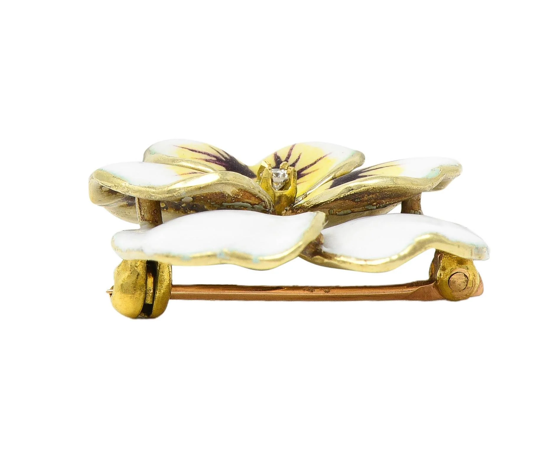 Alberts & Bick Inc. Art Nouveau Diamond Enamel 14 Karat Gold Pansy Antique Brooch - Image 7