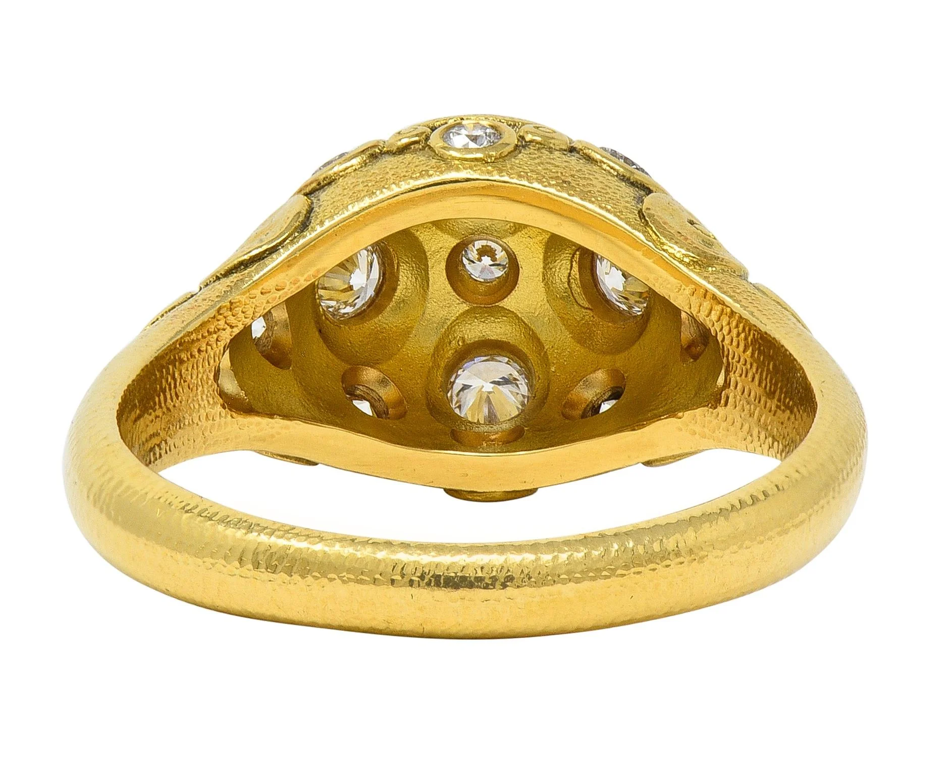Alex Sepkus 2000's Diamond 18 Karat Yellow Gold Water Lilies Dome Ring - Image 3