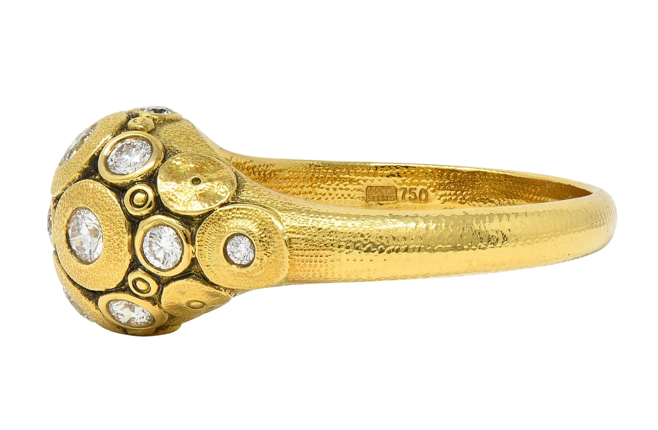 Alex Sepkus 2000's Diamond 18 Karat Yellow Gold Water Lilies Dome Ring - Image 4