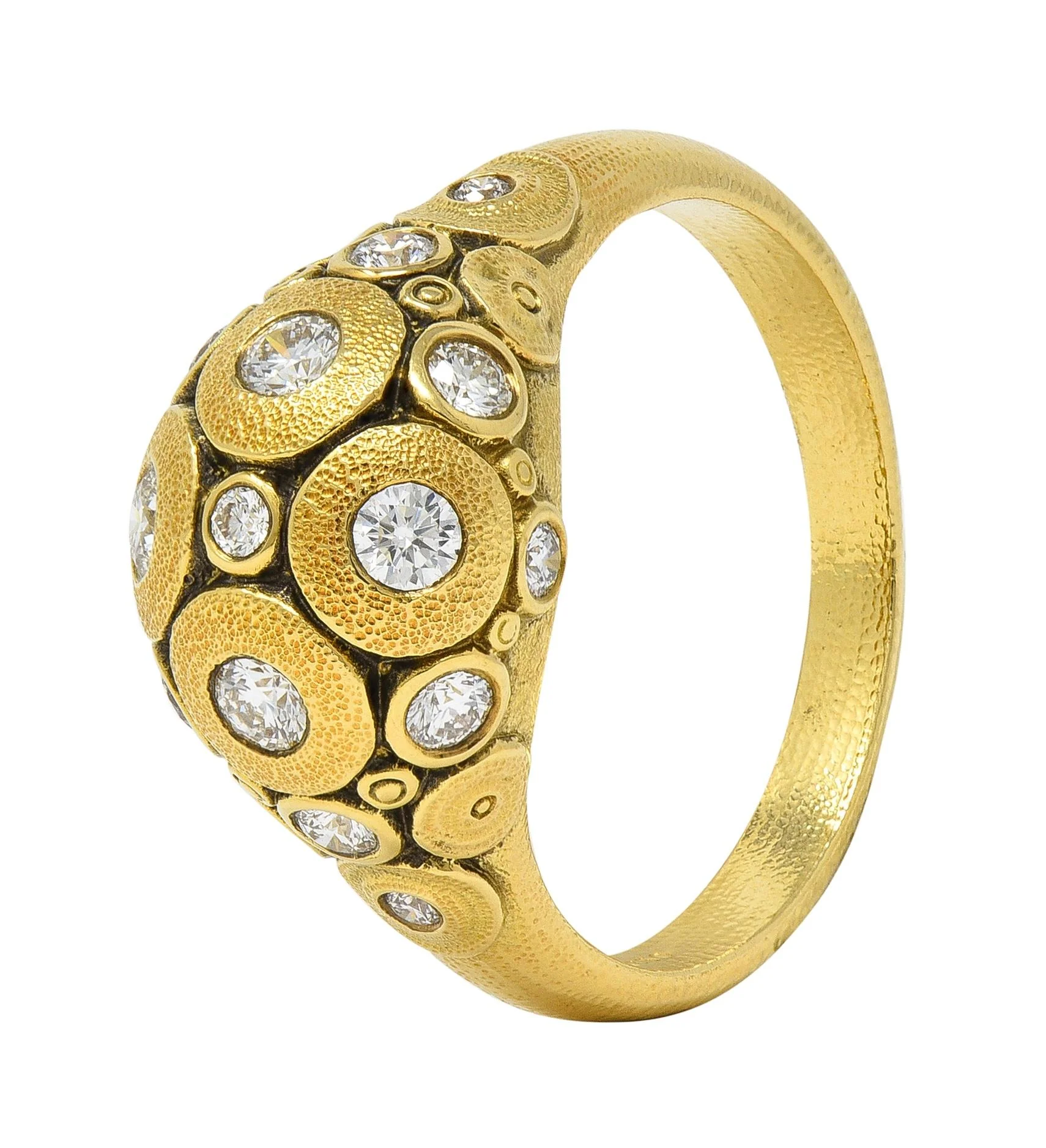 Alex Sepkus 2000's Diamond 18 Karat Yellow Gold Water Lilies Dome Ring - Image 7