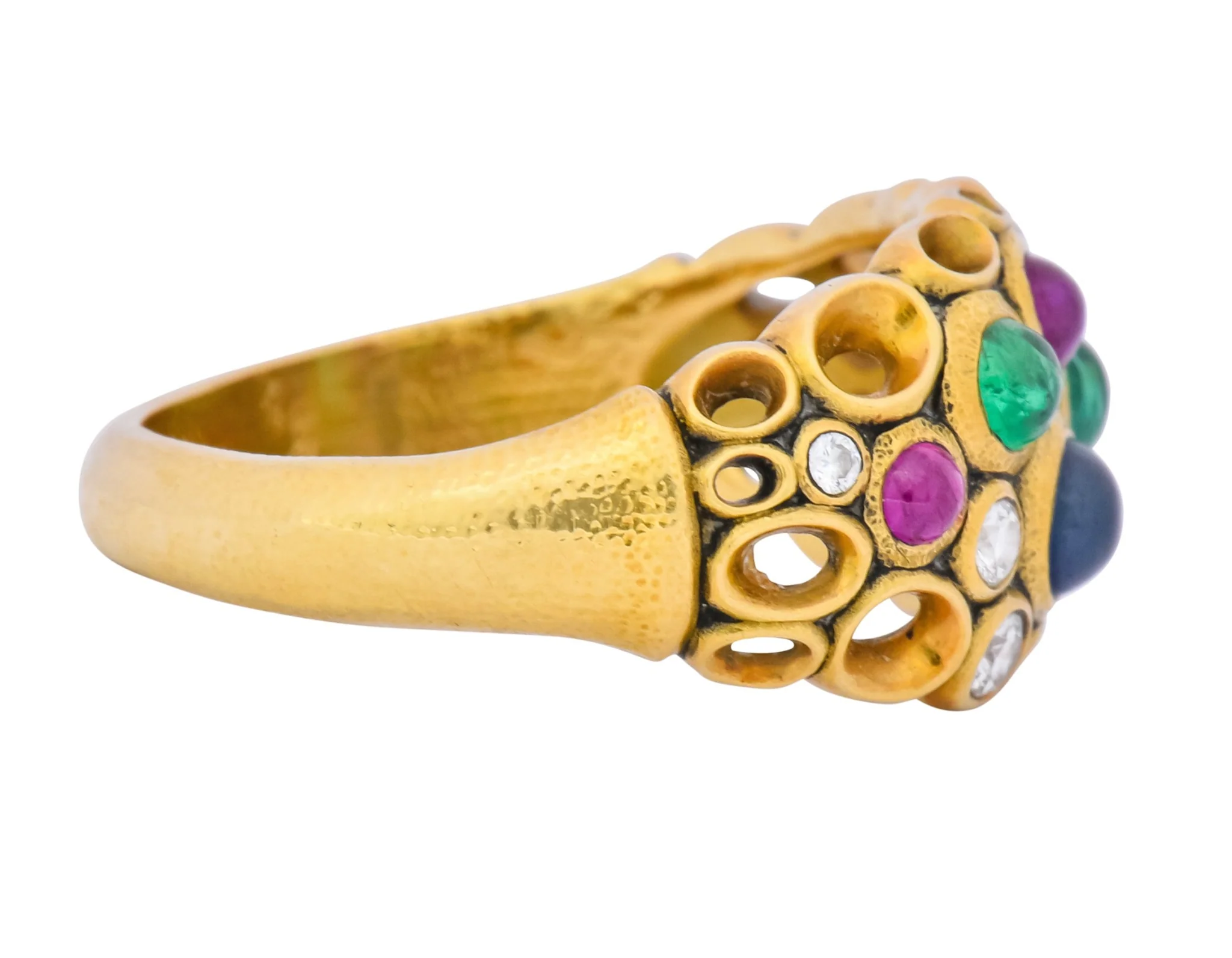 Alex Sepkus Blue Sapphire Emerald Ruby Diamond 18 Karat Gold Cluster Ring - Image 4