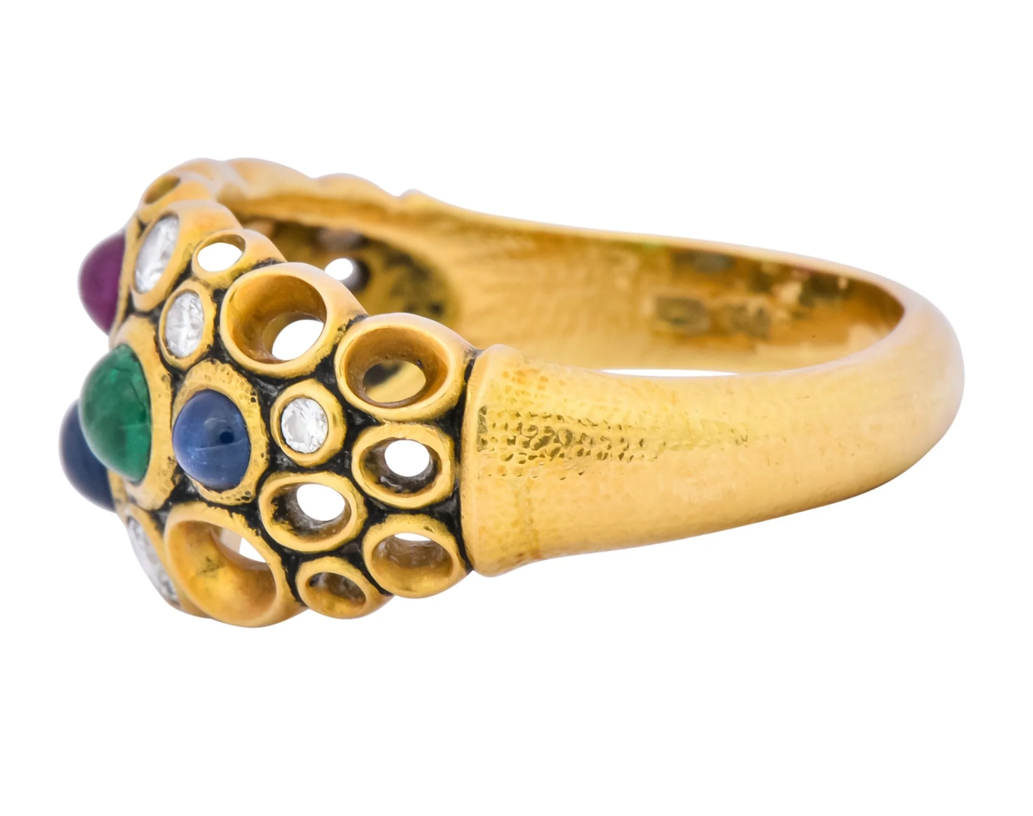 Alex Sepkus Blue Sapphire Emerald Ruby Diamond 18 Karat Gold Cluster Ring - Image 6