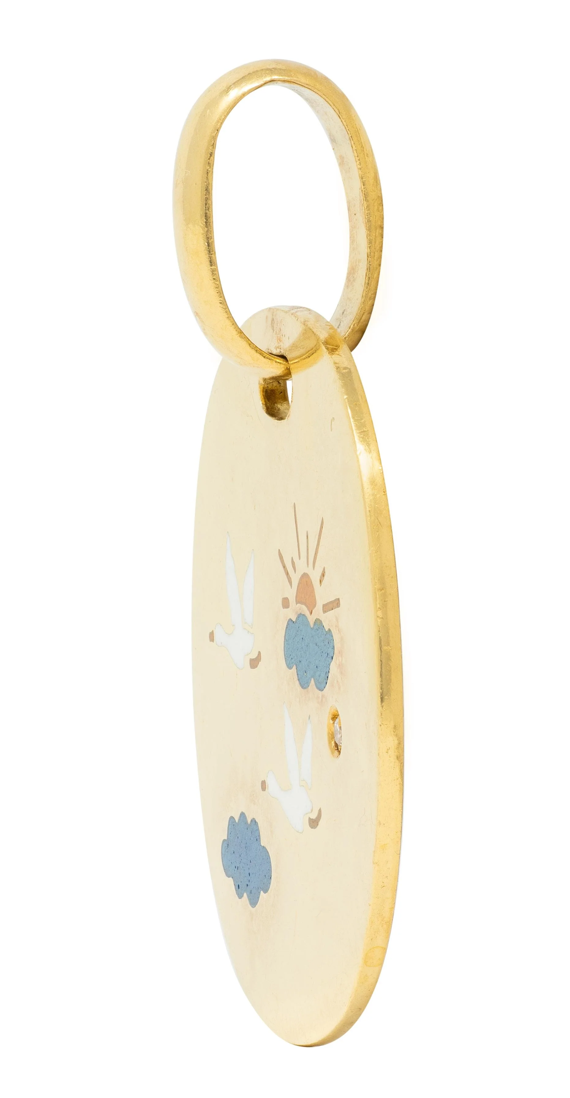 Alfieri & St. John 2000's Enamel Diamond 18 Karat Yellow Gold Flying Geese Pendant - Image 2