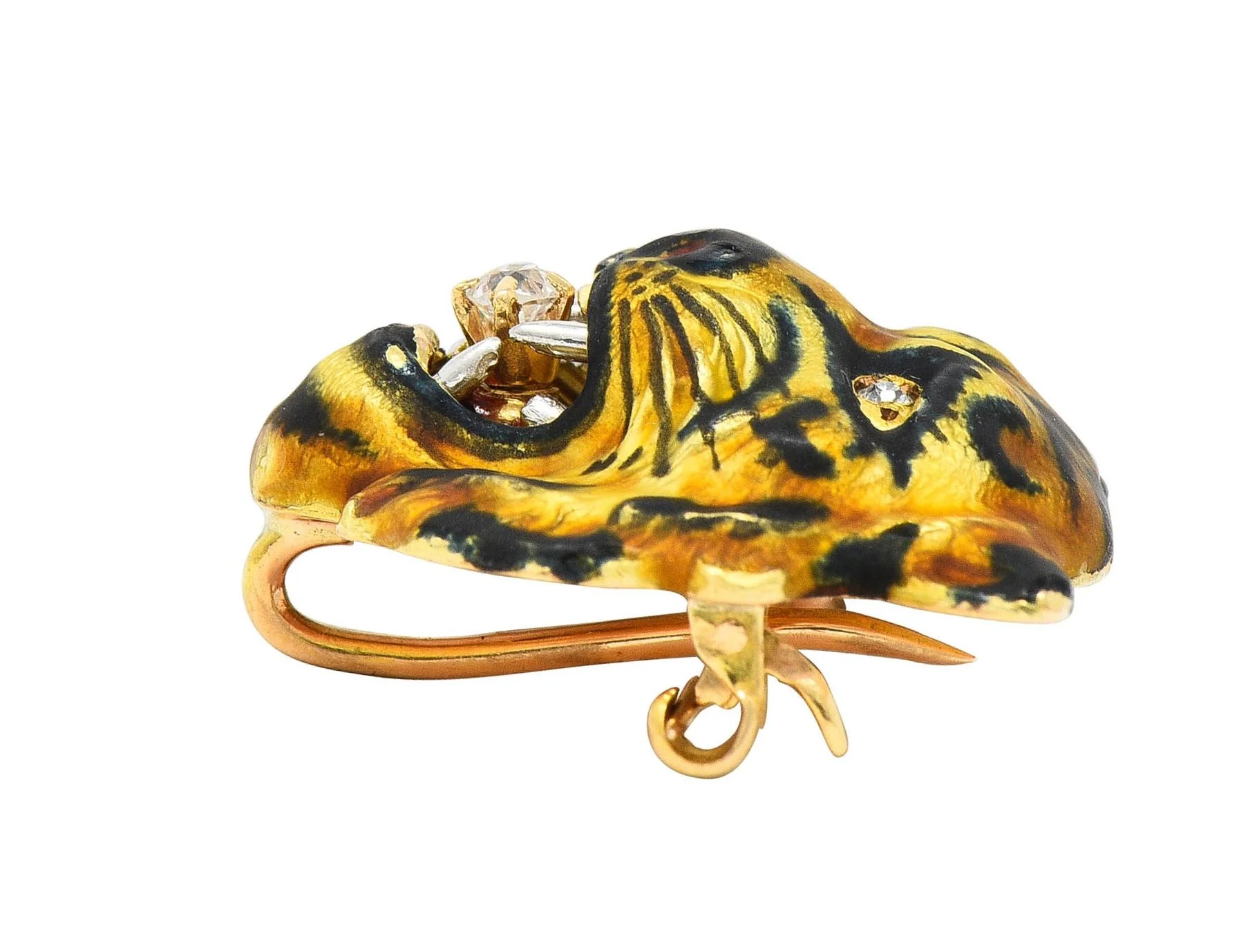 Alling & Co. Art Nouveau Diamond Enamel 14 Karat Yellow Gold Antique Tiger Brooch - Image 10
