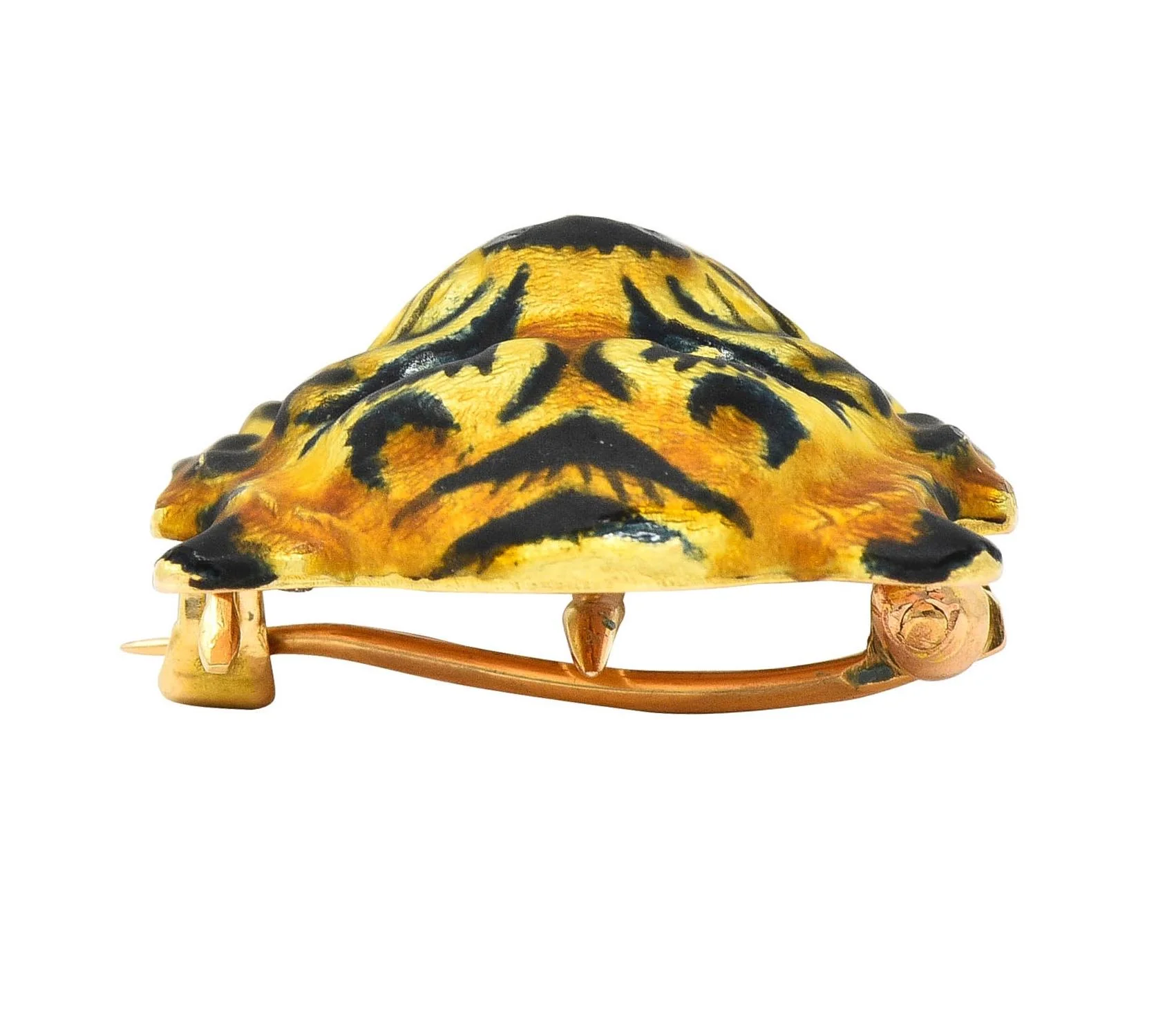 Alling & Co. Art Nouveau Diamond Enamel 14 Karat Yellow Gold Antique Tiger Brooch - Image 11