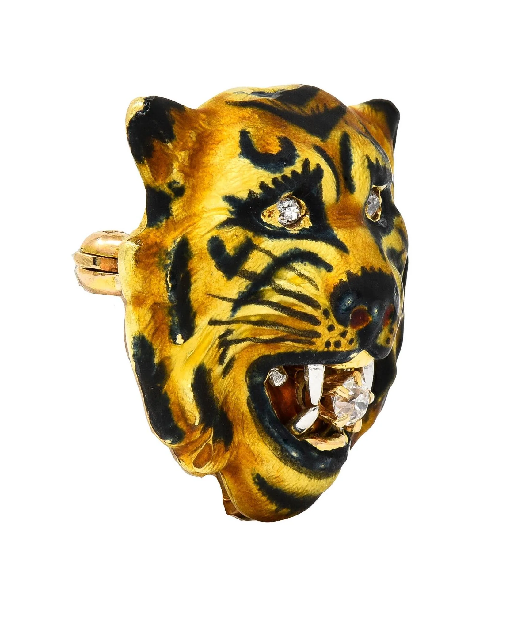 Alling & Co. Art Nouveau Diamond Enamel 14 Karat Yellow Gold Antique Tiger Brooch - Image 2