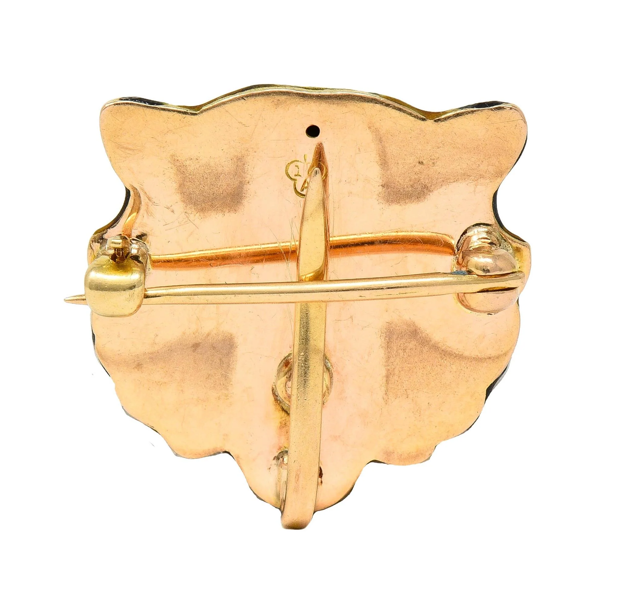 Alling & Co. Art Nouveau Diamond Enamel 14 Karat Yellow Gold Antique Tiger Brooch - Image 3