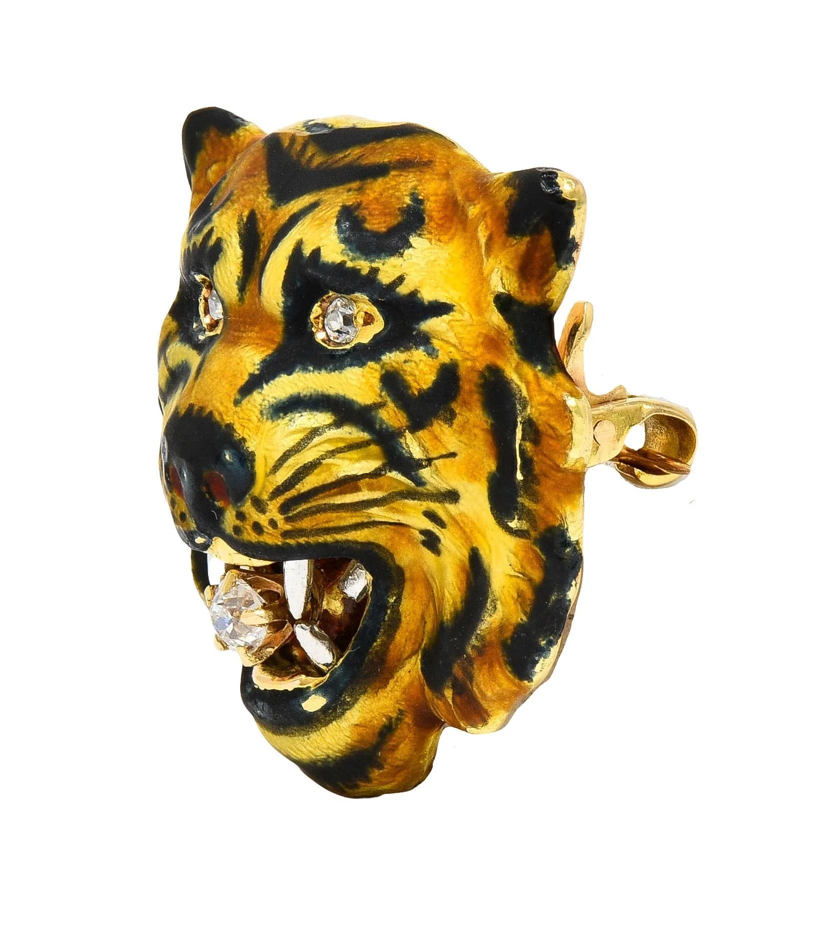 Alling & Co. Art Nouveau Diamond Enamel 14 Karat Yellow Gold Antique Tiger Brooch - Image 4