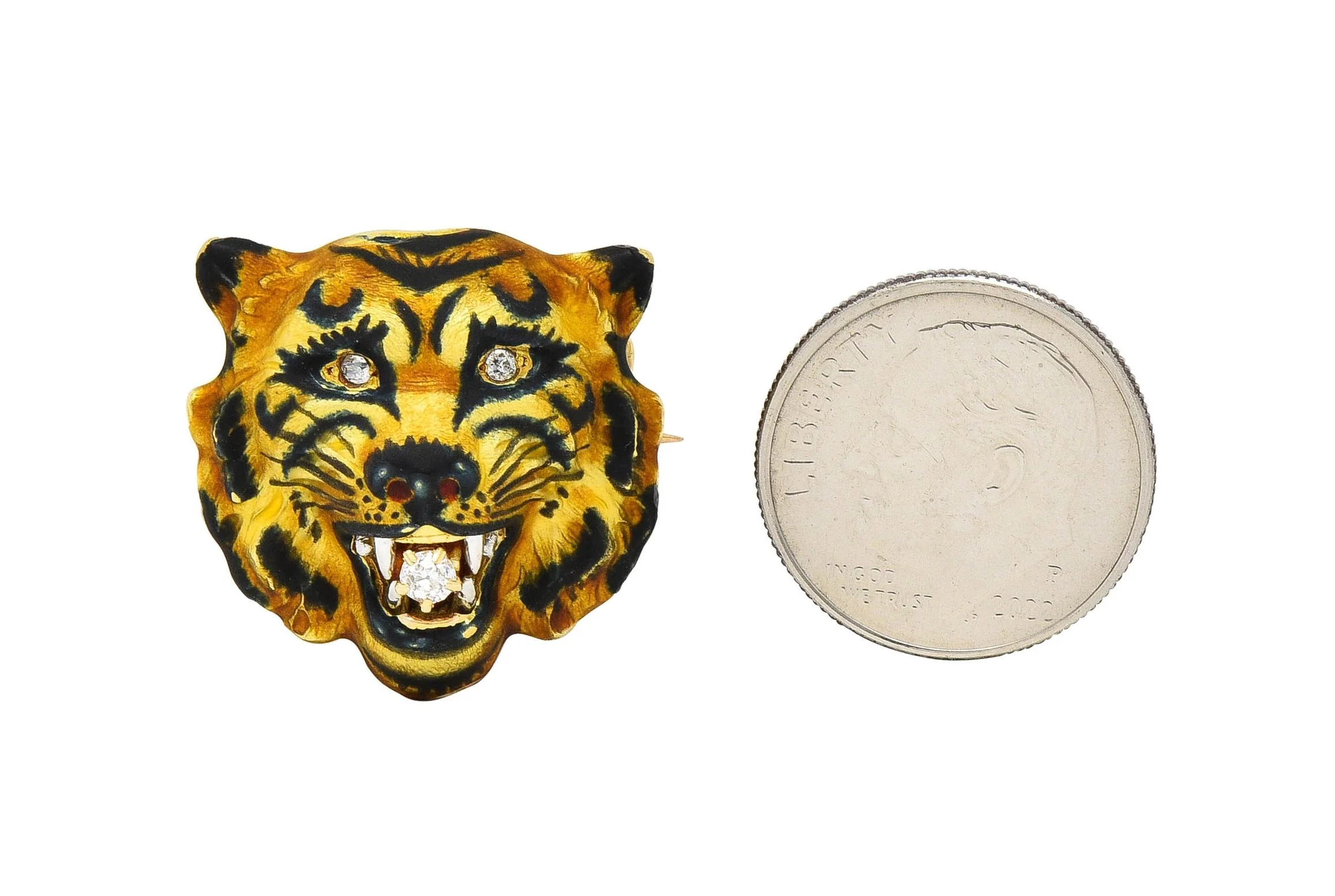 Alling & Co. Art Nouveau Diamond Enamel 14 Karat Yellow Gold Antique Tiger Brooch - Image 5