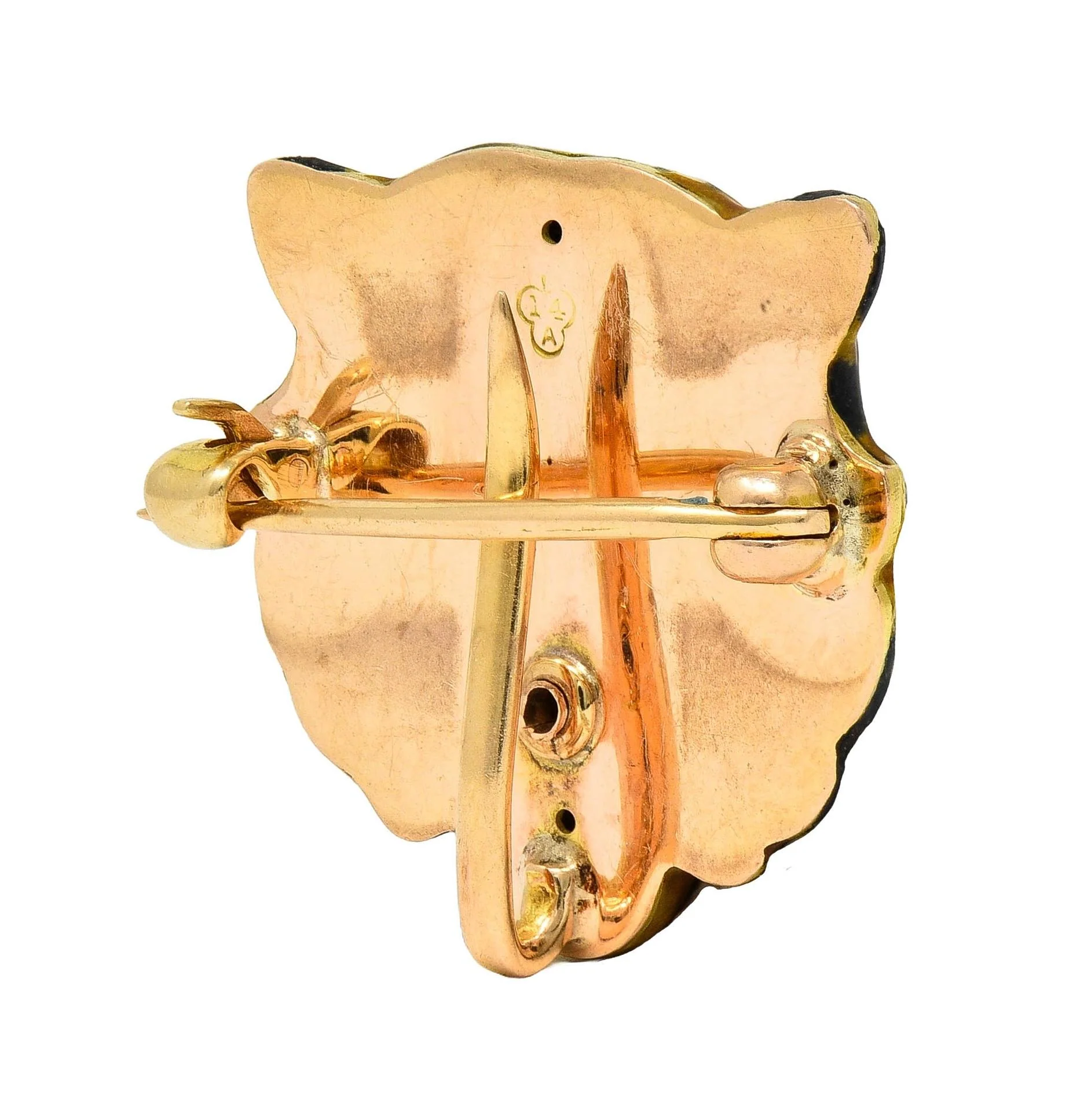 Alling & Co. Art Nouveau Diamond Enamel 14 Karat Yellow Gold Antique Tiger Brooch - Image 7