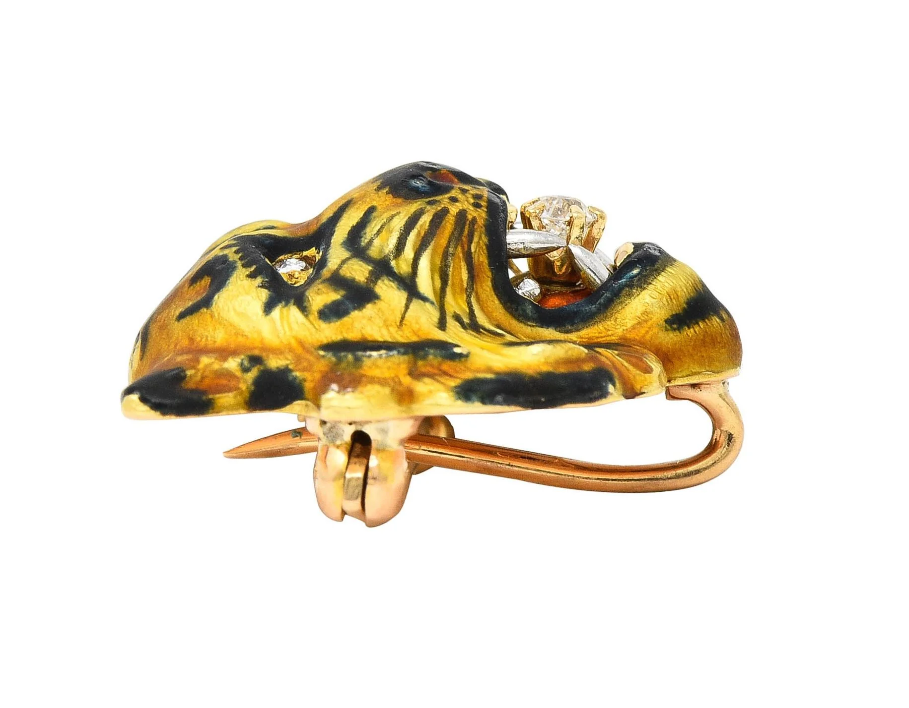Alling & Co. Art Nouveau Diamond Enamel 14 Karat Yellow Gold Antique Tiger Brooch - Image 8