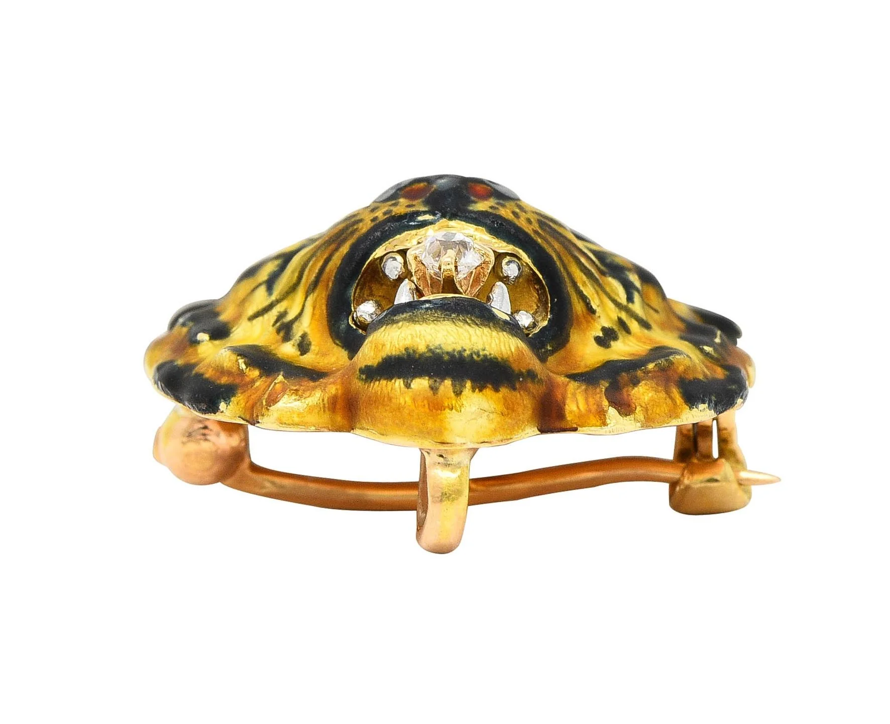 Alling & Co. Art Nouveau Diamond Enamel 14 Karat Yellow Gold Antique Tiger Brooch - Image 9