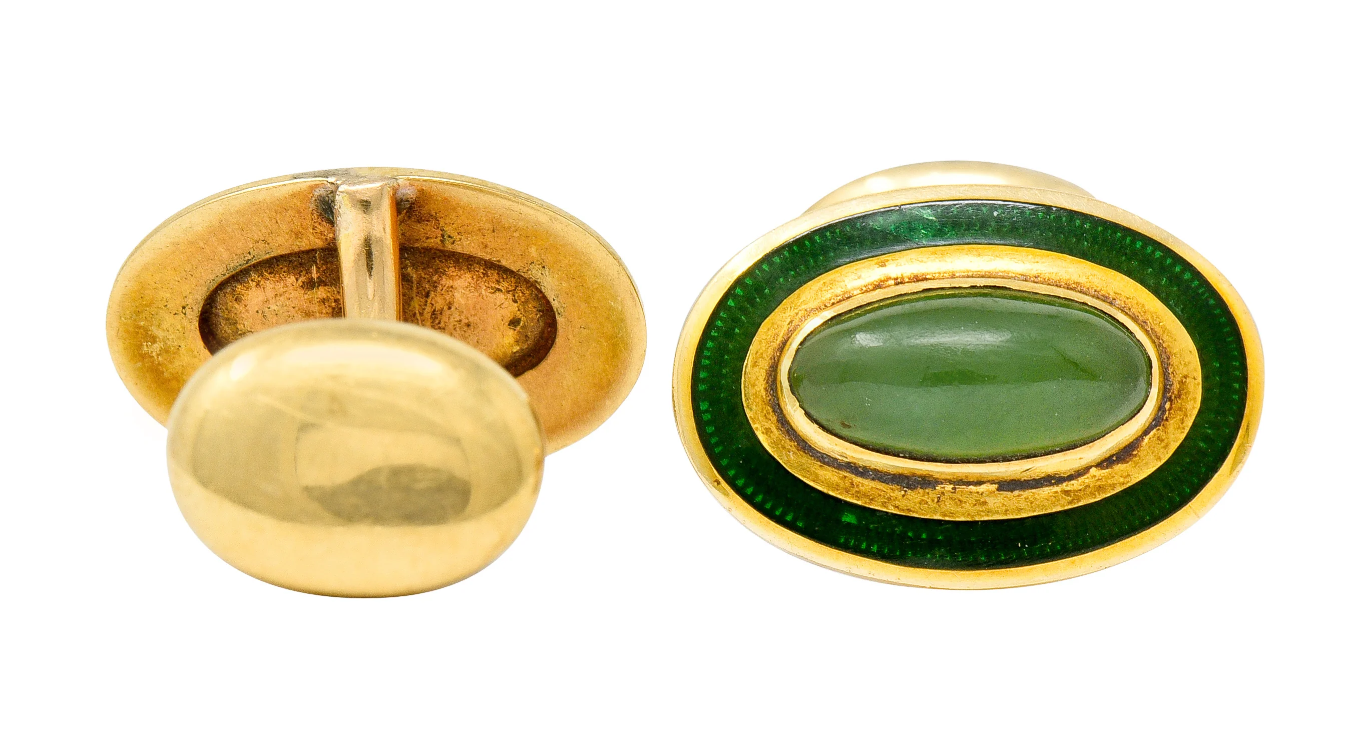 Alling & Co. Art Nouveau Jade 14 Karat Gold Men's Cufflinks - Image 8