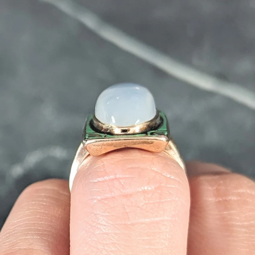 Allsop Bros. Art Nouveau Moonstone Cabochon Enamel 10 Karat Yellow Gold Antique Gemstone Ring - Image 13