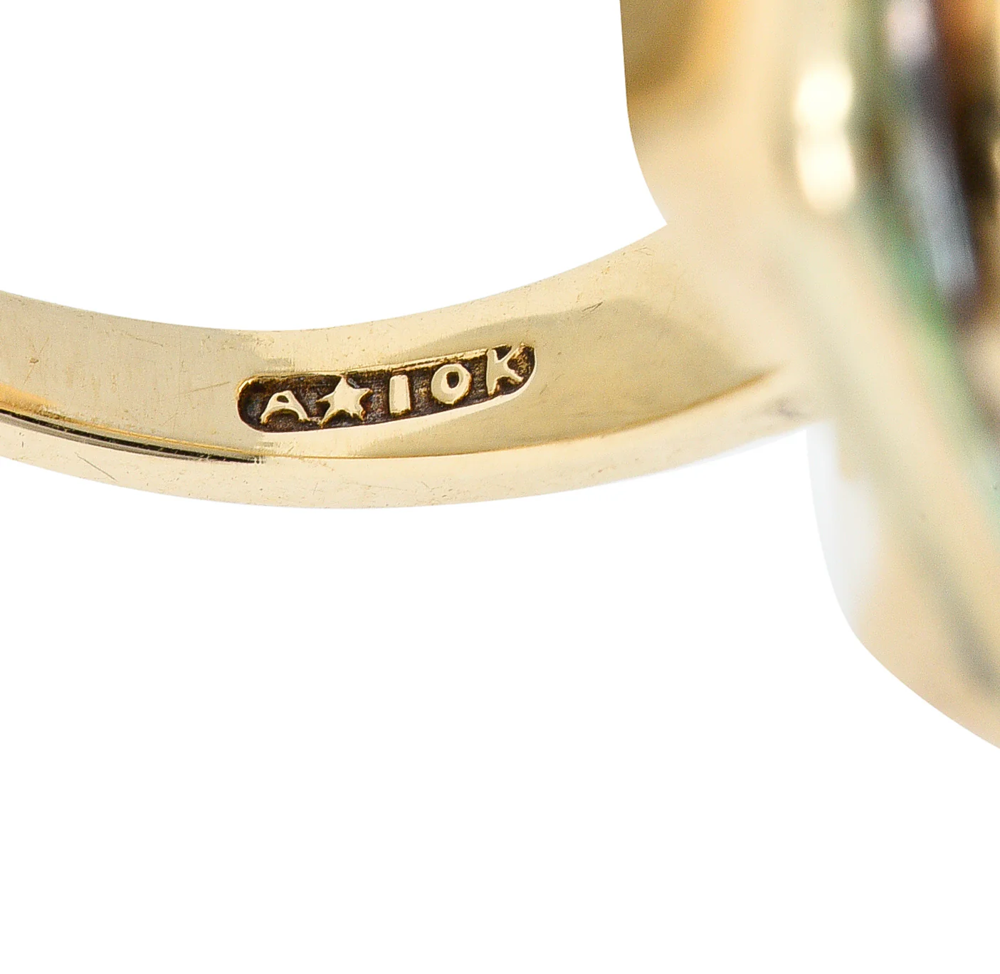 Allsop Bros. Art Nouveau Moonstone Cabochon Enamel 10 Karat Yellow Gold Antique Gemstone Ring - Image 7