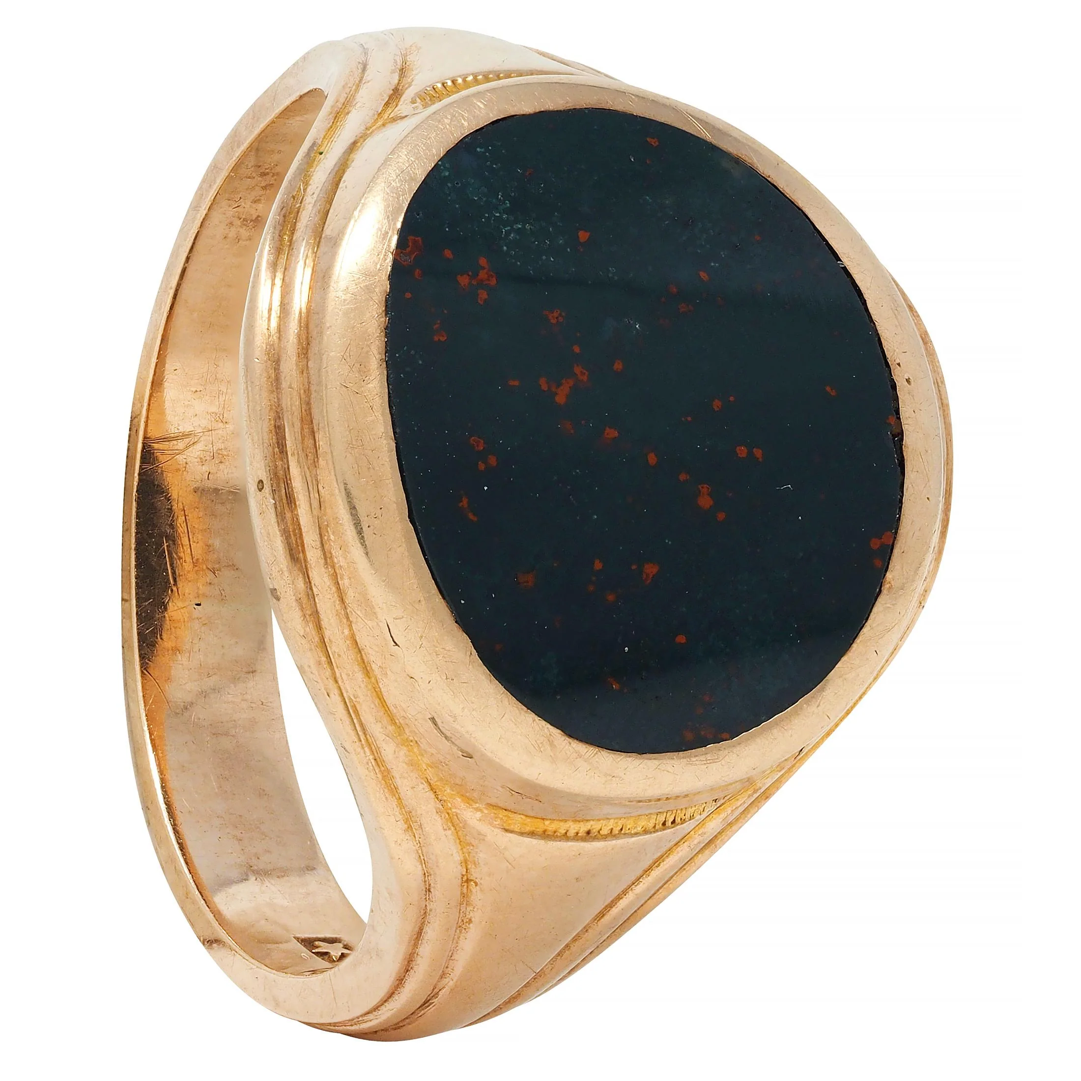 Allsop Bros. Early Art Deco Bloodstone 14 Karat Yellow Gold Antique Unisex Signet Ring - Image 10