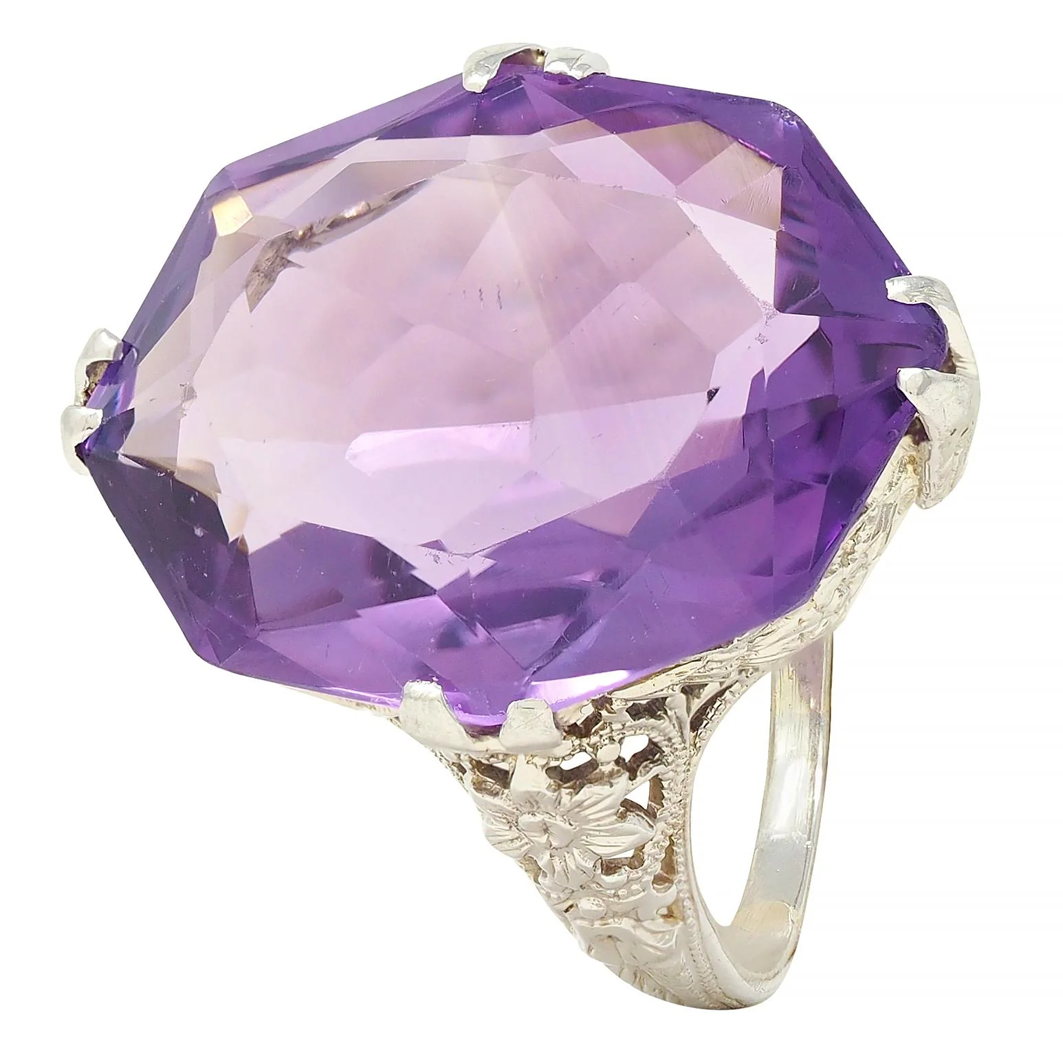 Allsopp Bros. Art Deco Amethyst 18 Karat White Gold Vintage Orange Blossom Ring - Image 7