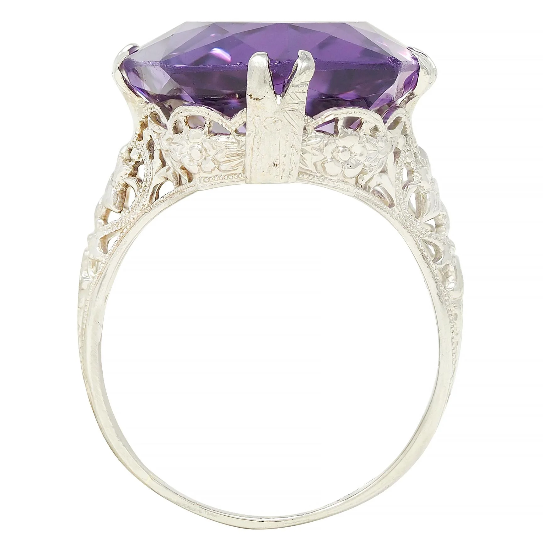 Allsopp Bros. Art Deco Amethyst 18 Karat White Gold Vintage Orange Blossom Ring - Image 9