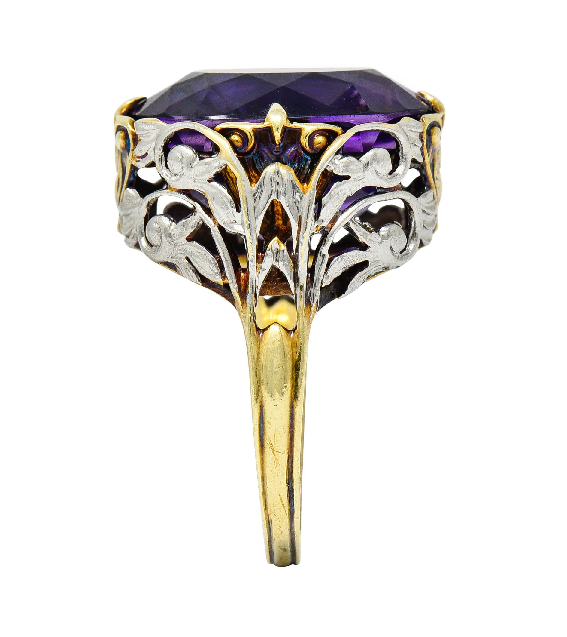 Allsopp-Steller Amethyst 14 Karat Two-Tone Gold Scrolled Foliate Ring - Image 10