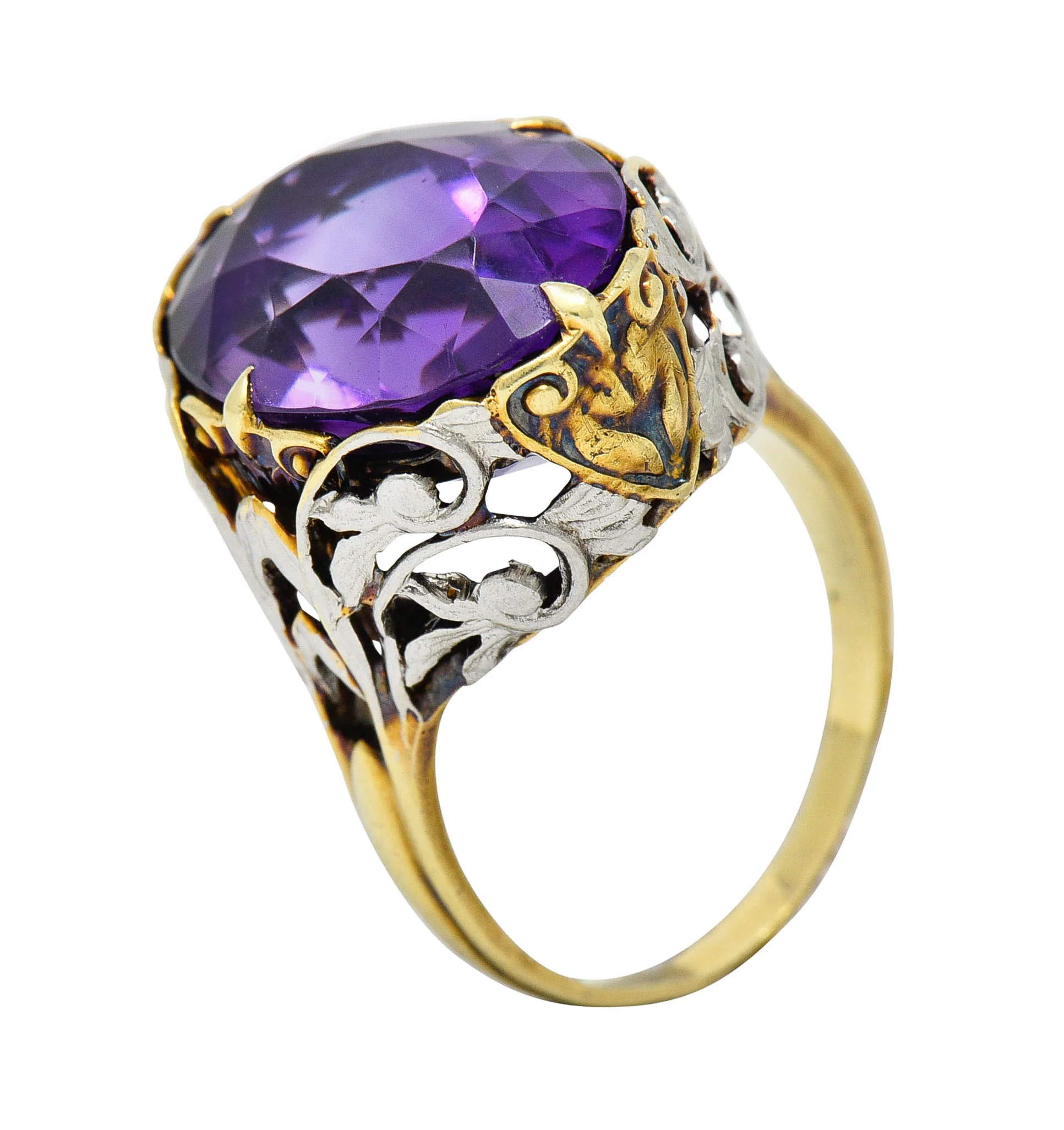 Allsopp-Steller Amethyst 14 Karat Two-Tone Gold Scrolled Foliate Ring - Image 11