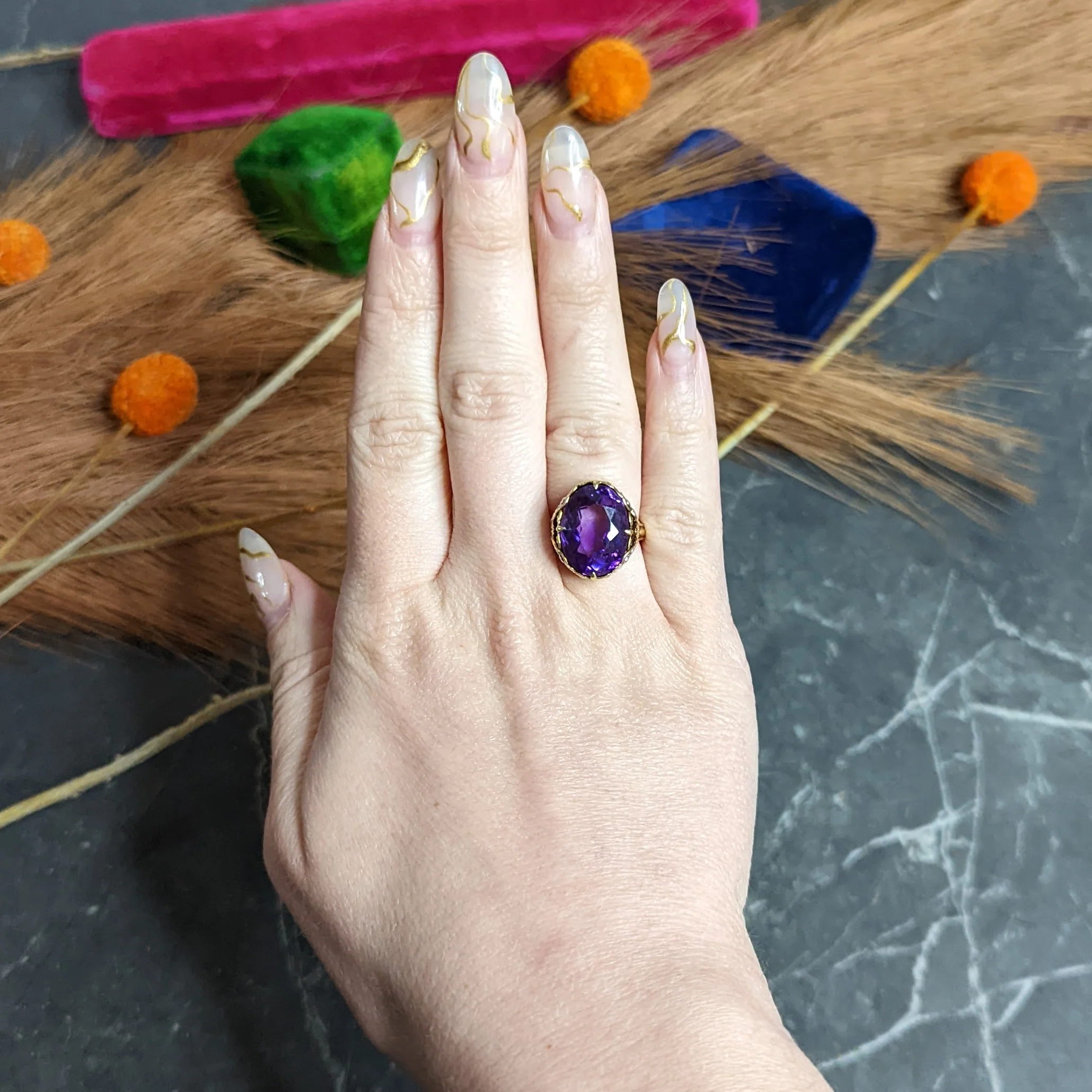 Allsopp-Steller Amethyst 14 Karat Two-Tone Gold Scrolled Foliate Ring - Image 12