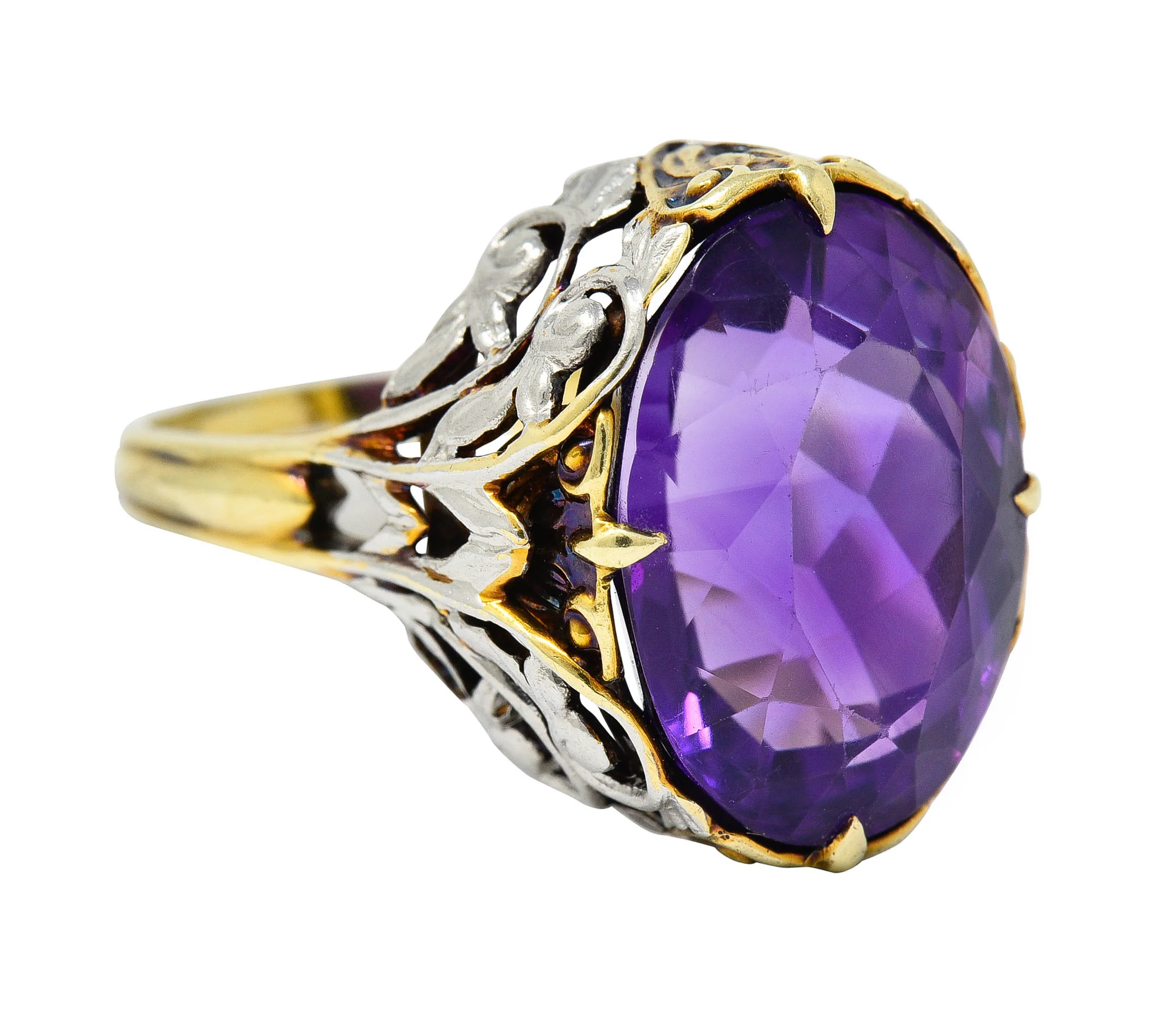 Allsopp-Steller Amethyst 14 Karat Two-Tone Gold Scrolled Foliate Ring - Image 3