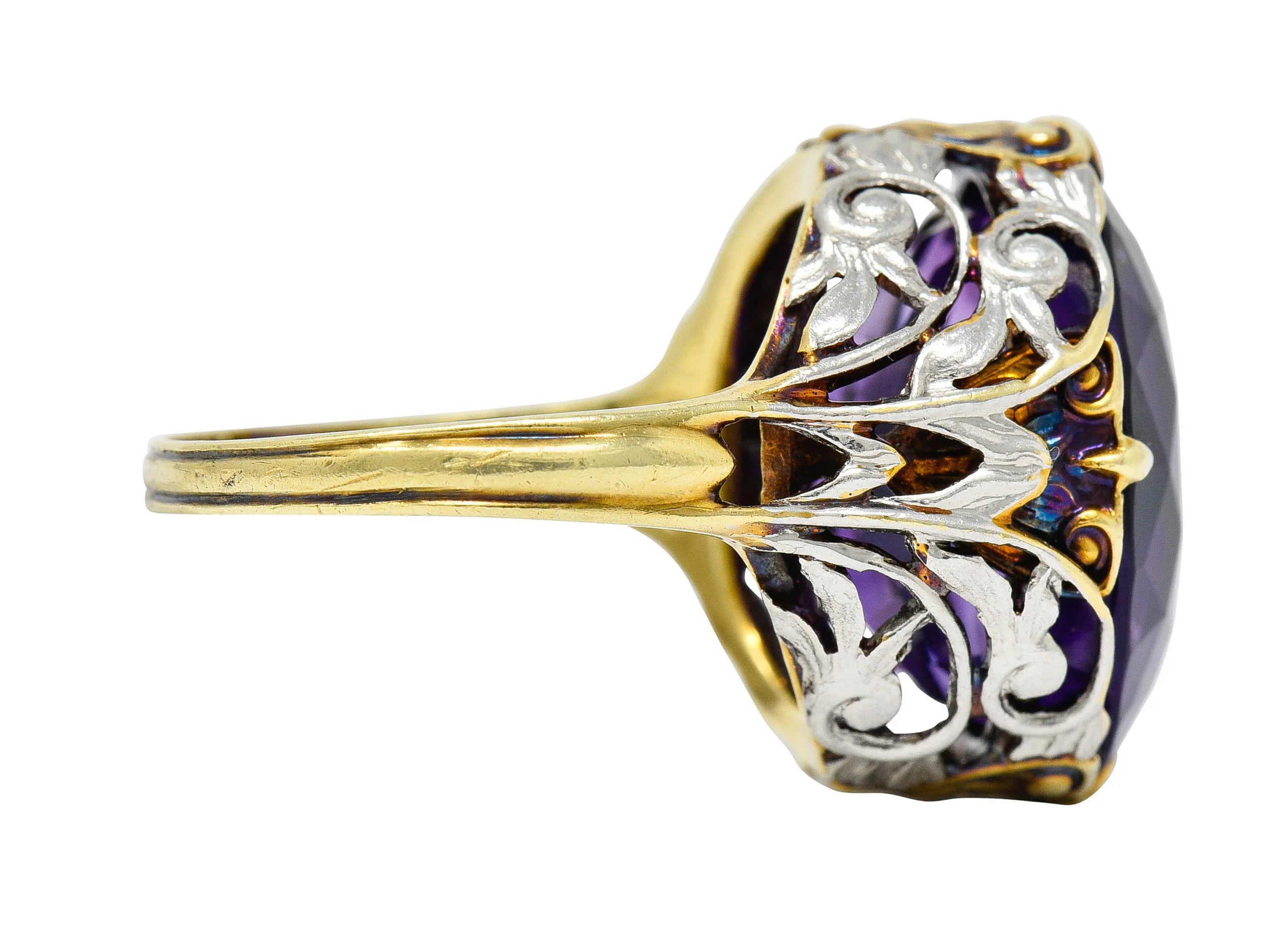 Allsopp-Steller Amethyst 14 Karat Two-Tone Gold Scrolled Foliate Ring - Image 4