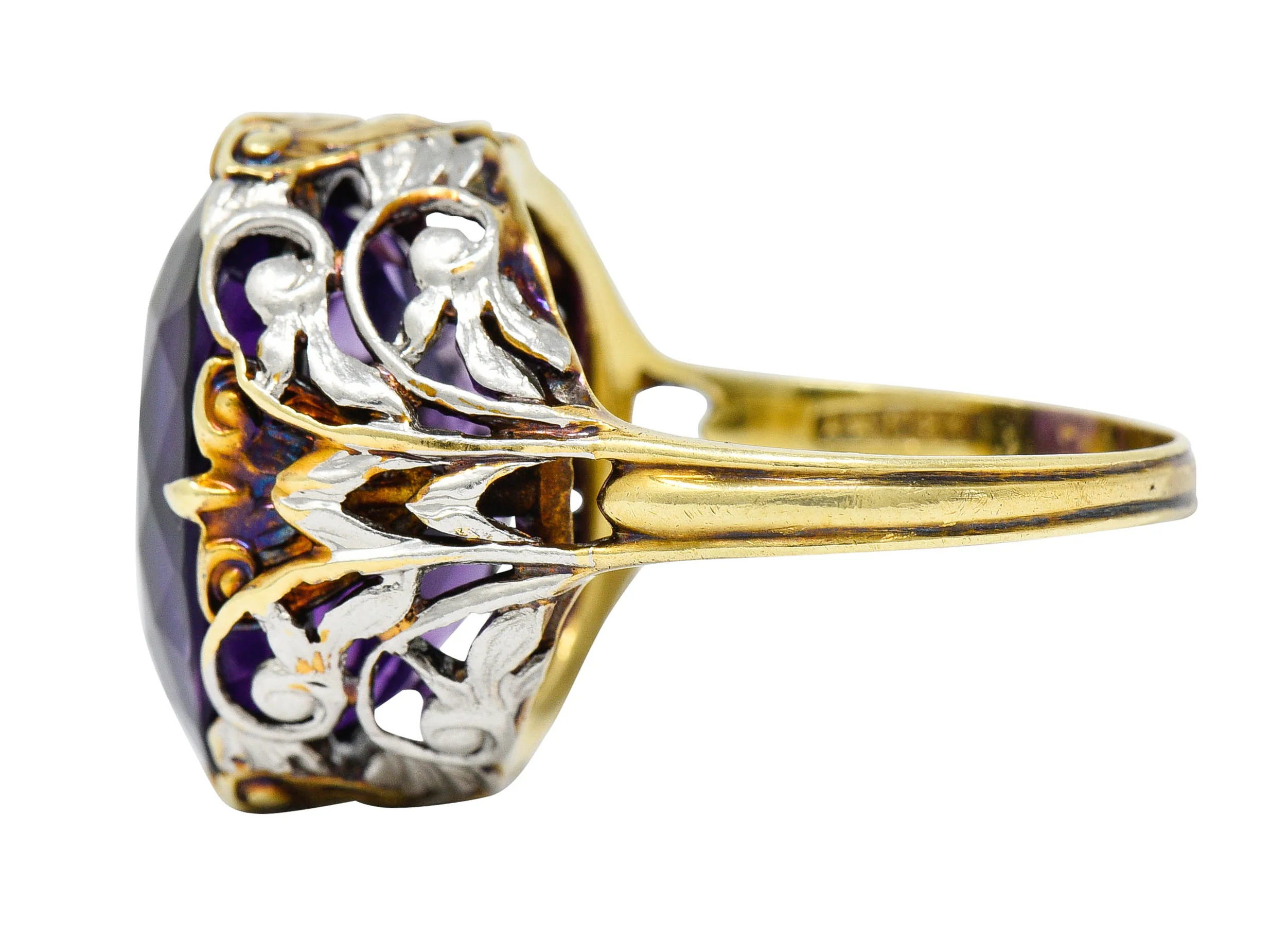Allsopp-Steller Amethyst 14 Karat Two-Tone Gold Scrolled Foliate Ring - Image 6