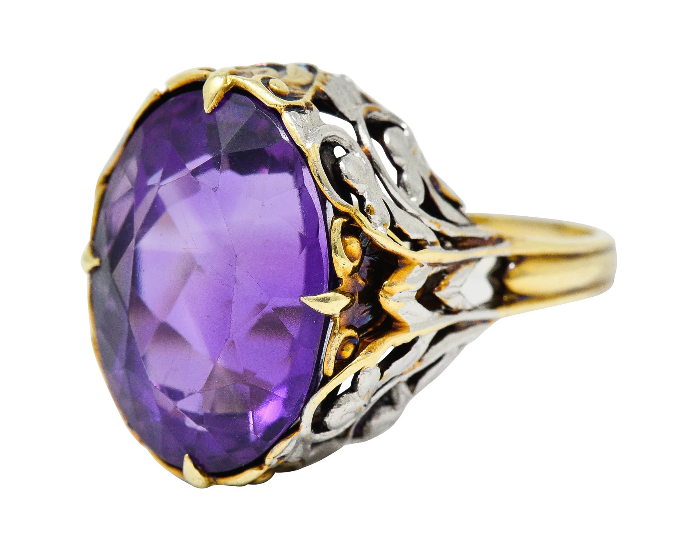 Allsopp-Steller Amethyst 14 Karat Two-Tone Gold Scrolled Foliate Ring - Image 7